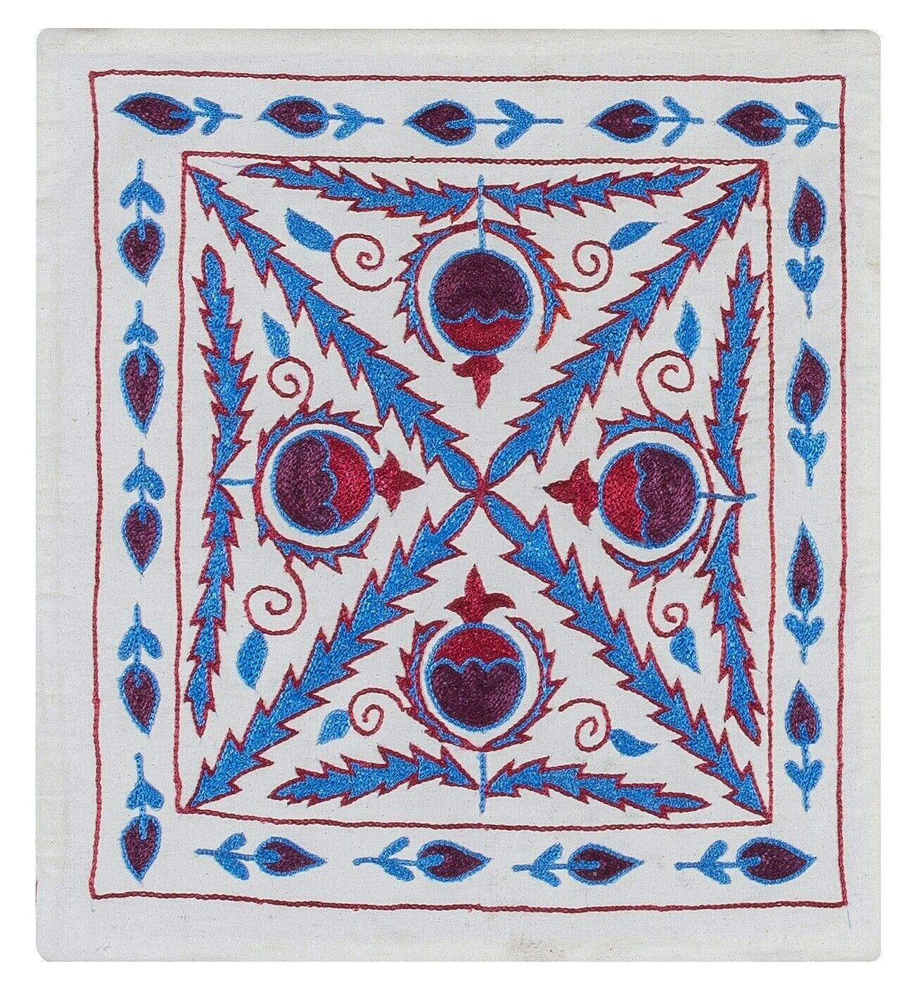 Housse de coussin brodée en soie, taie d'oreiller suzani ouzbèke faite main. 17" x 19"