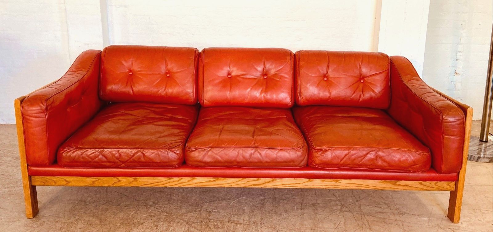 Vintage Swedish Mid Century  3 Person  Cognac Leather Sofa 1960,S photo for sale