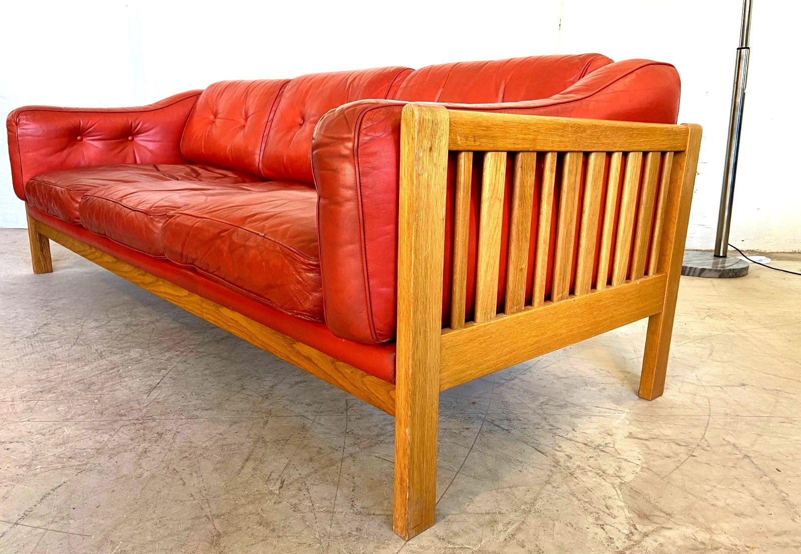 Vintage Swedish Mid Century  3 Person  Cognac Leather Sofa 1960,S photo buy