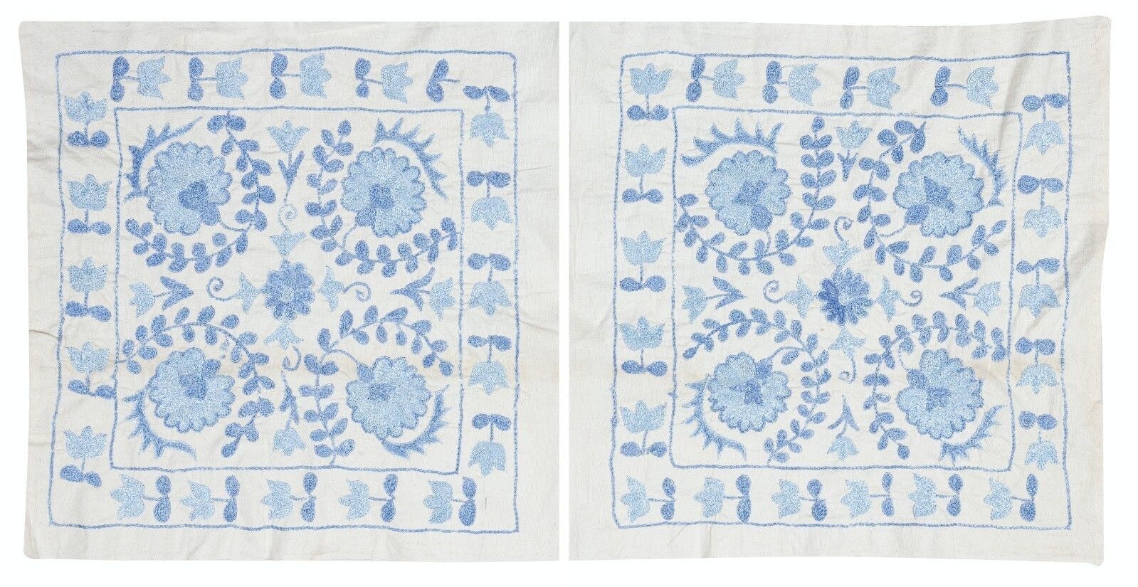Lot de 2 housses de coussin brodées en soie 19 x 20 po, paire de coussins en dentelle, coloris bleu photo Textiles