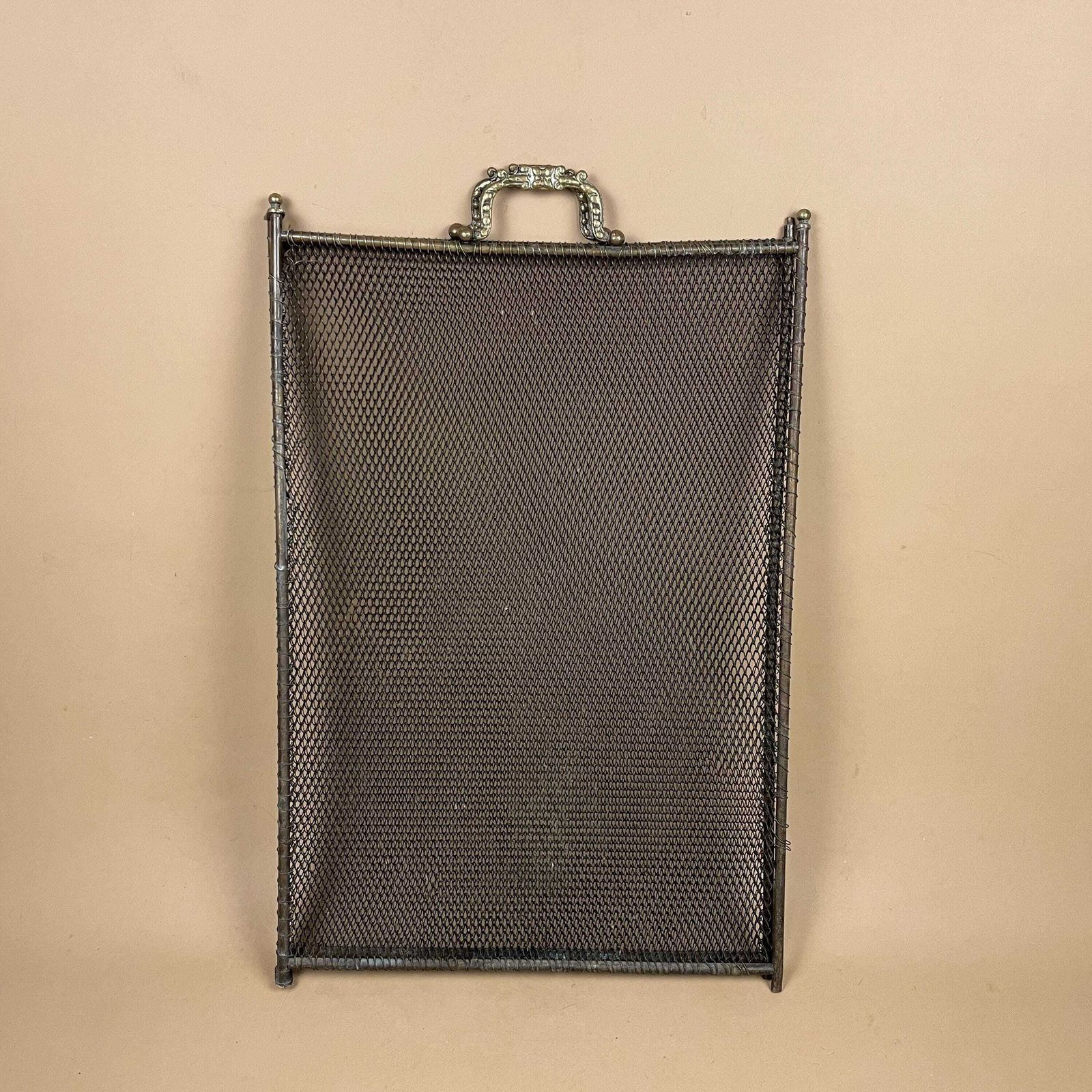 Antique Fireguard Fireplace Screen Gold Brass Metal Frame Vintage Fire Guard Fold Down Victorian Ornate Freestanding Pattern Mesh Rectangle photo 119.0