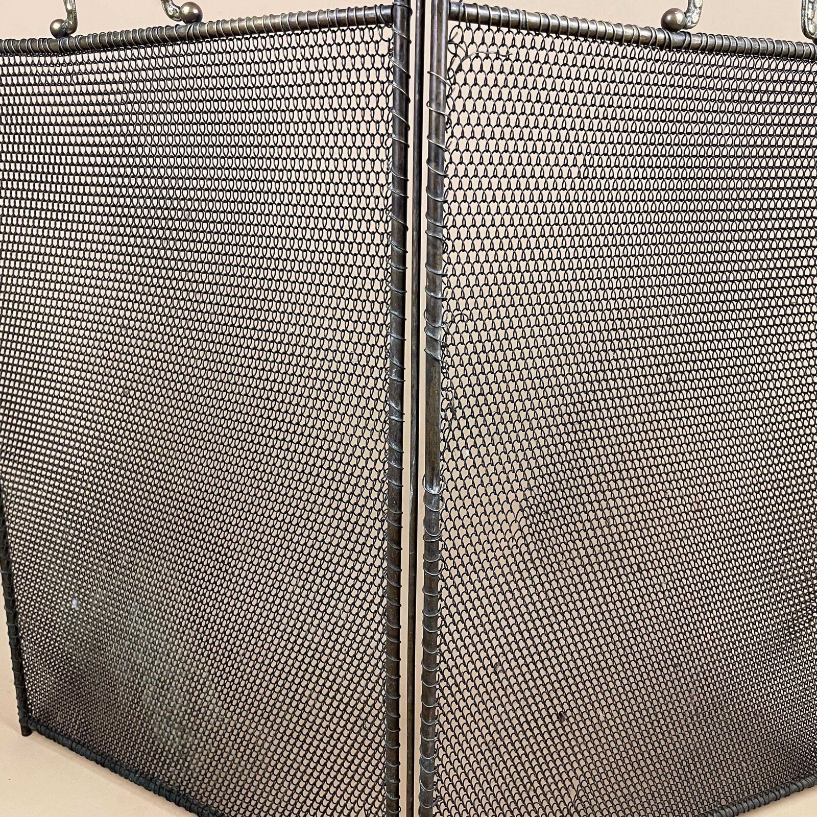 Antique Fireguard Fireplace Screen Gold Brass Metal Frame Vintage Fire Guard Fold Down Victorian Ornate Freestanding Pattern Mesh Rectangle photo buy