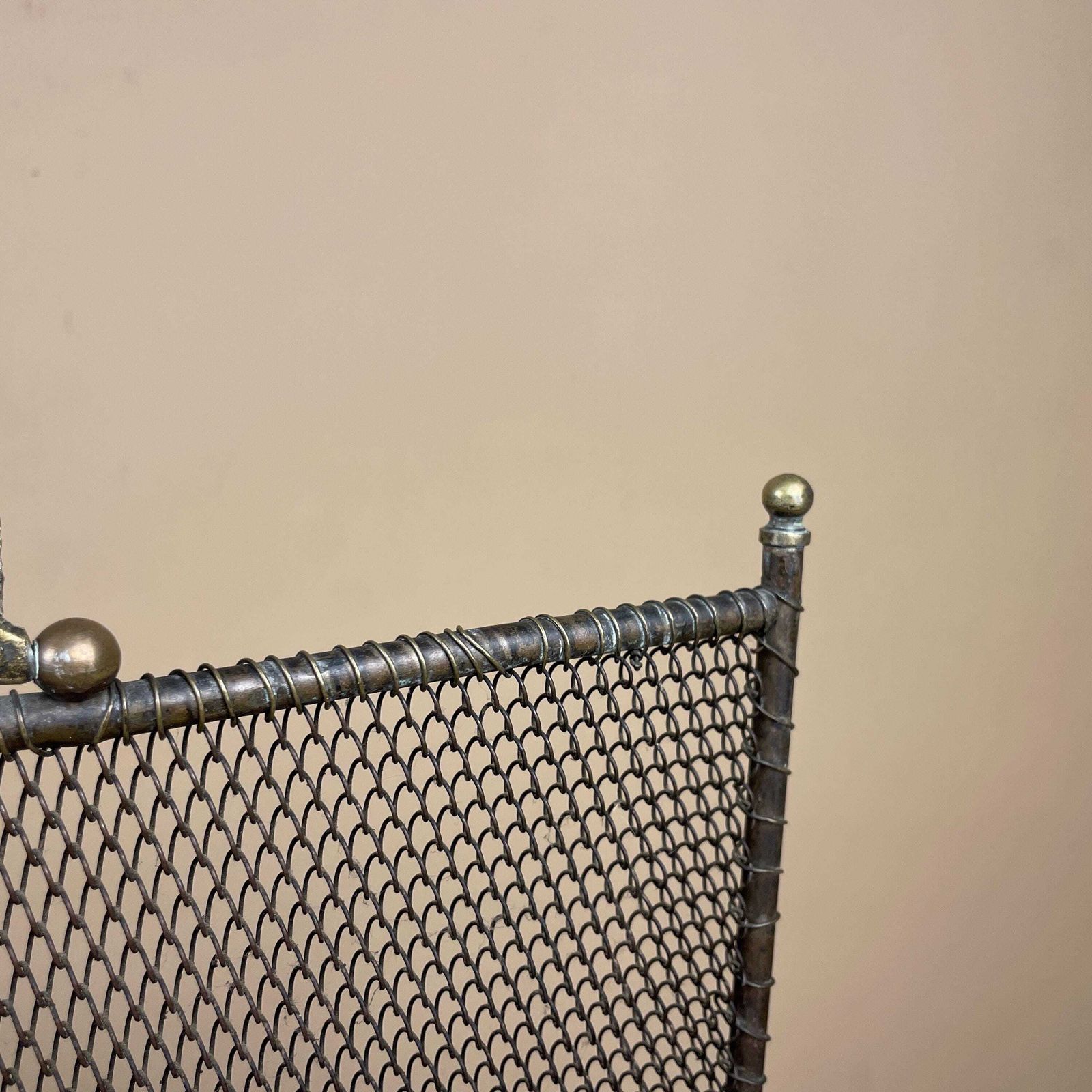 photo furniture Antique Fireguard Fireplace Screen Gold Brass Metal Frame Vintage Fire Guard Fold Down Victorian Ornate Freestanding Pattern Mesh Rectangle