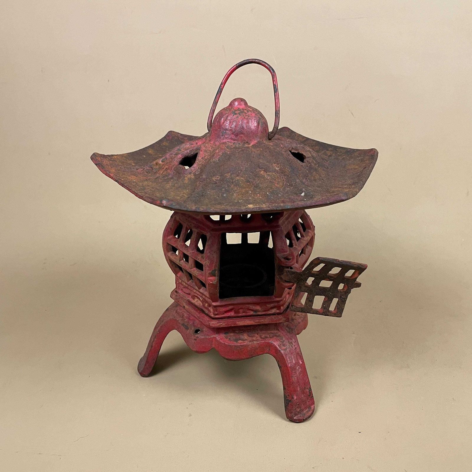 Japanese Pagoda Lantern Oriental Lamp Cast Metal Asian Garden Light Red Indoor Outdoor Lighting Home Accent Candle Tealight Holder Antique photo furniture