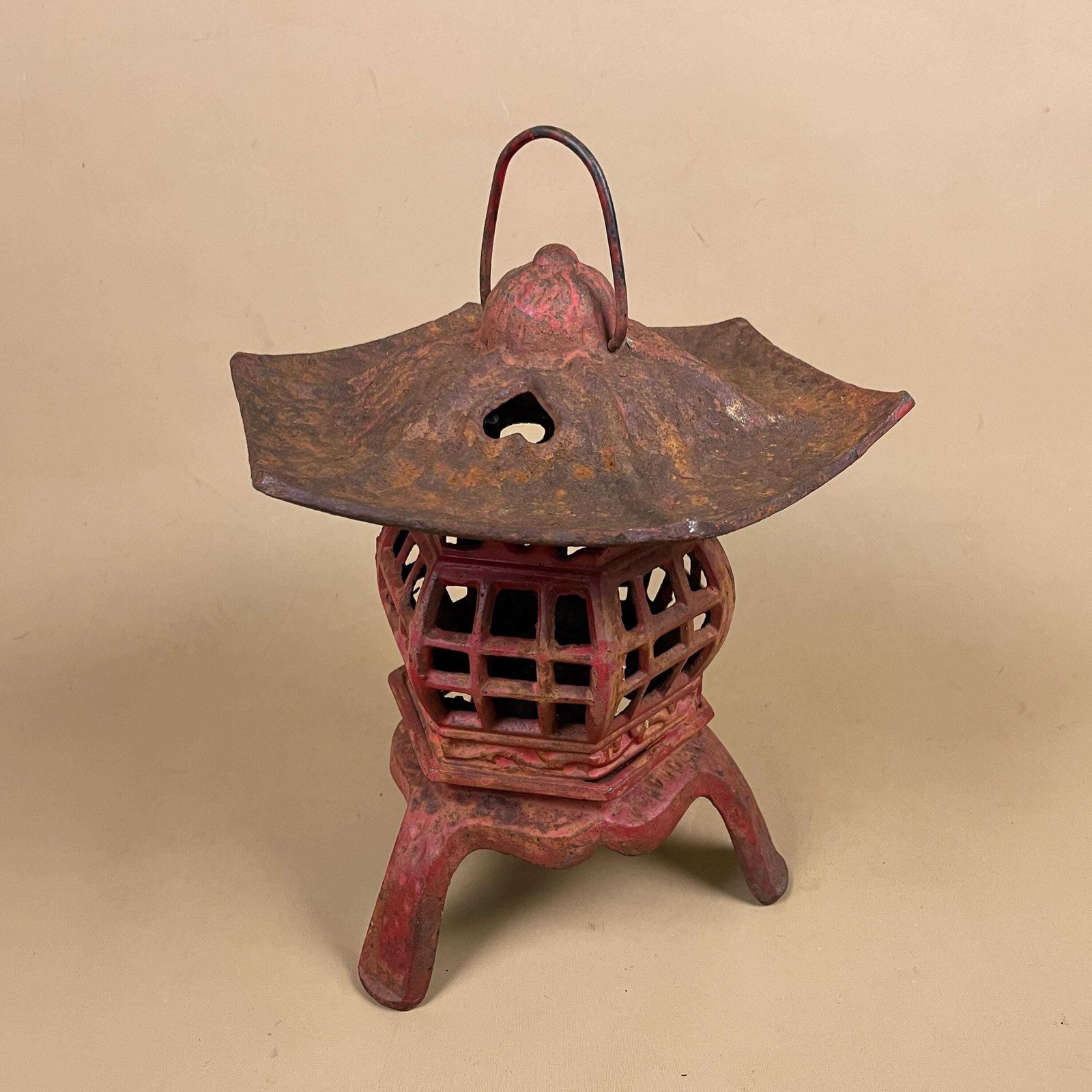 Japanese Pagoda Lantern Oriental Lamp Cast Metal Asian Garden Light Red Indoor Outdoor Lighting Home Accent Candle Tealight Holder Antique photo buy