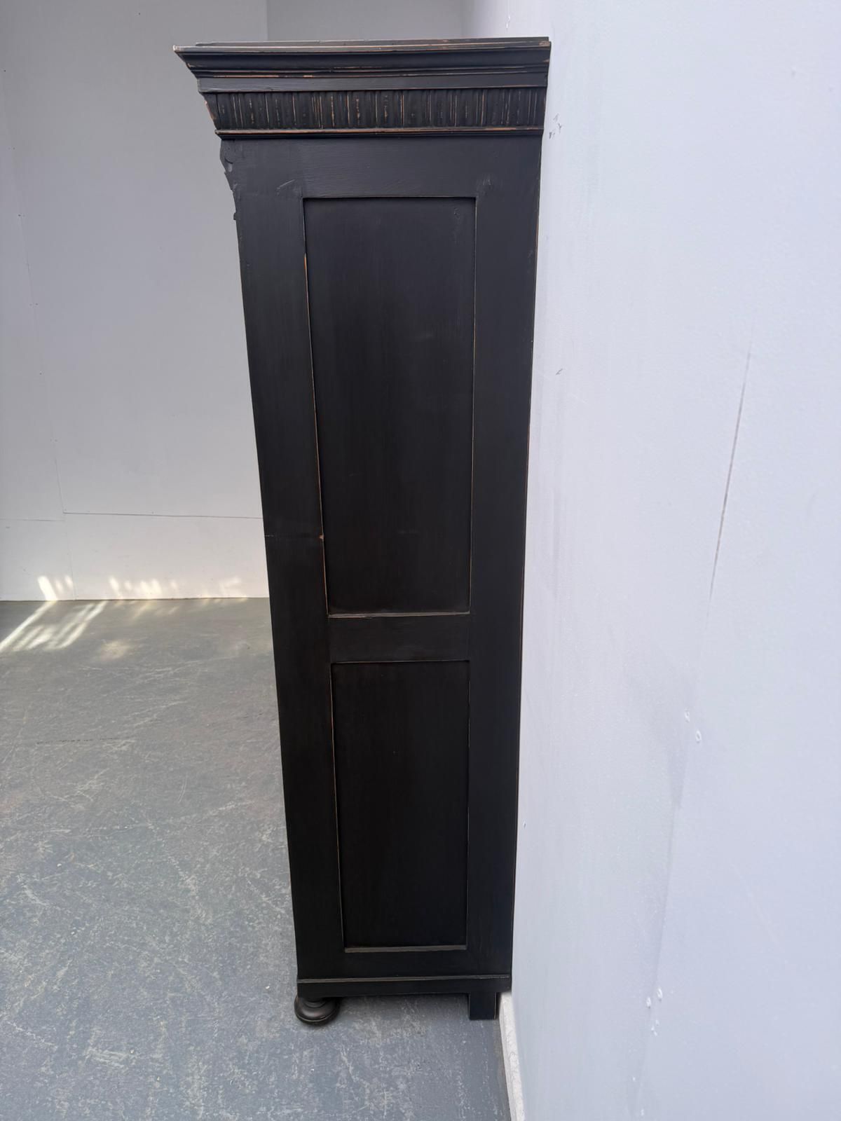 995.0 A Stylish Original Hungarian Antique Pine & Oak Painted Black Hall Wardrobe photo