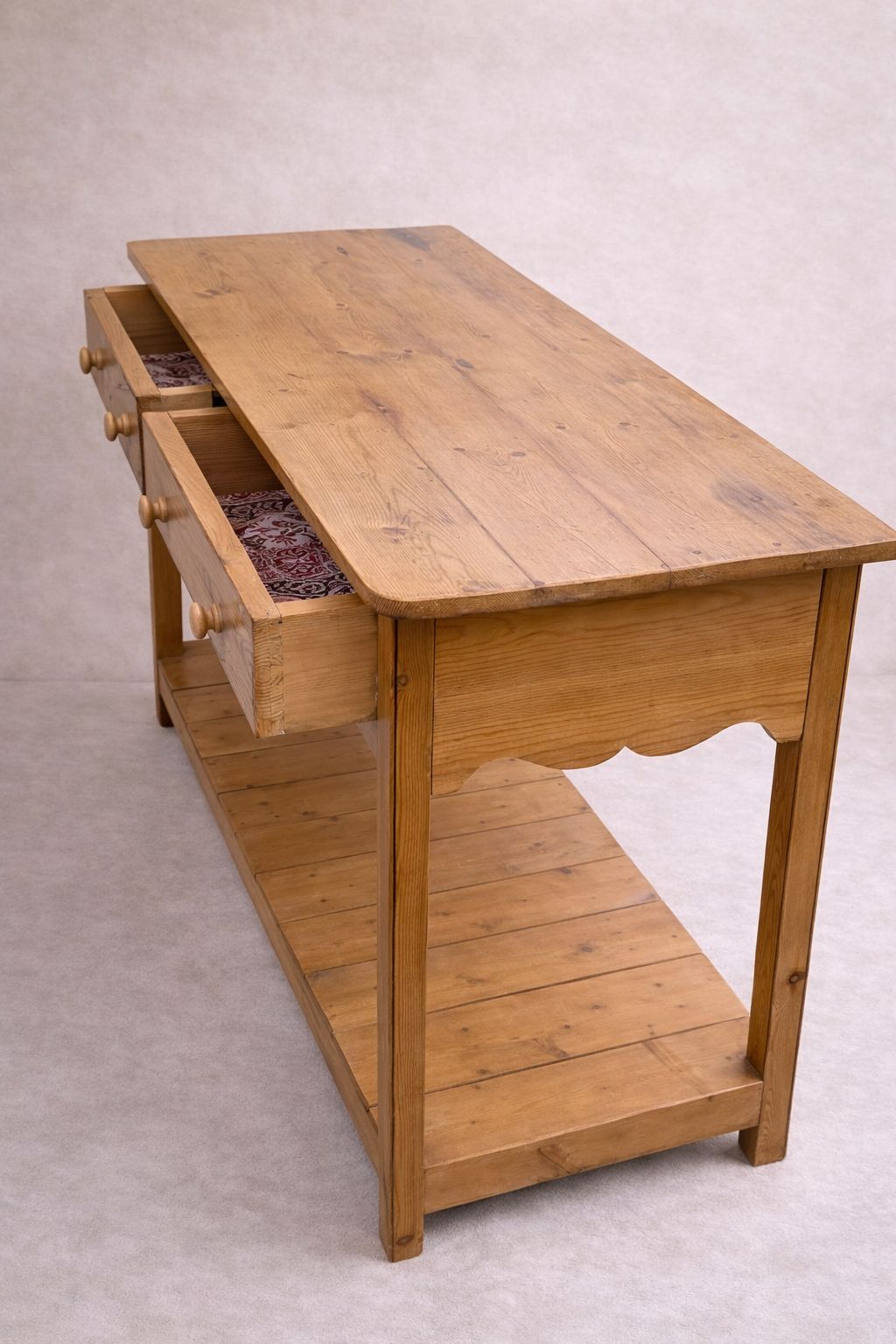 Rustic Country House Pine Console / Serving Table With Drawers photo for sale