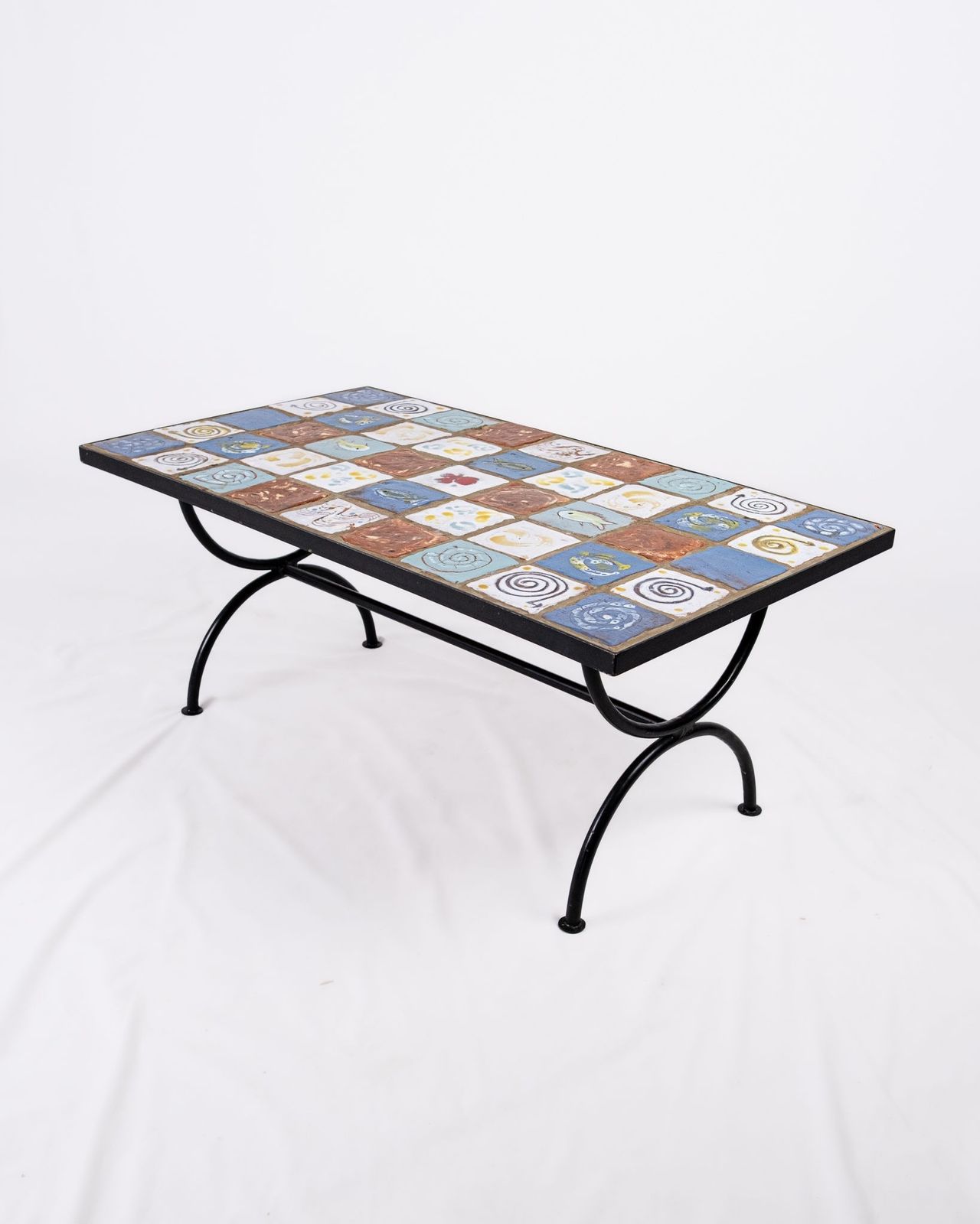 Coffee Table In Wrought Iron And Glazed Ceramic Tiles, France, 2013