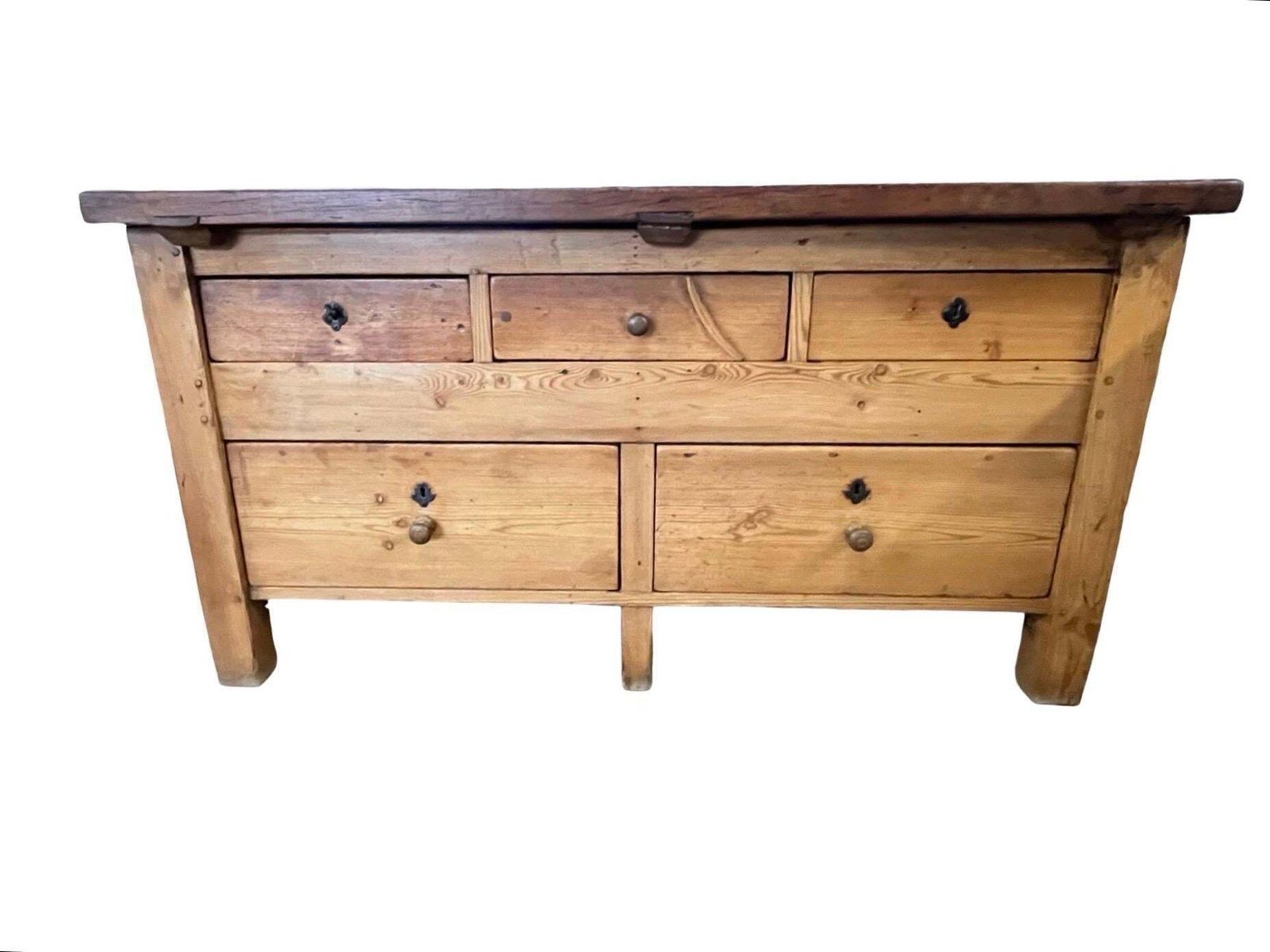 photo for sale Dutch Antique Butcher Block / Kitchen Table In Pine And Chestnut