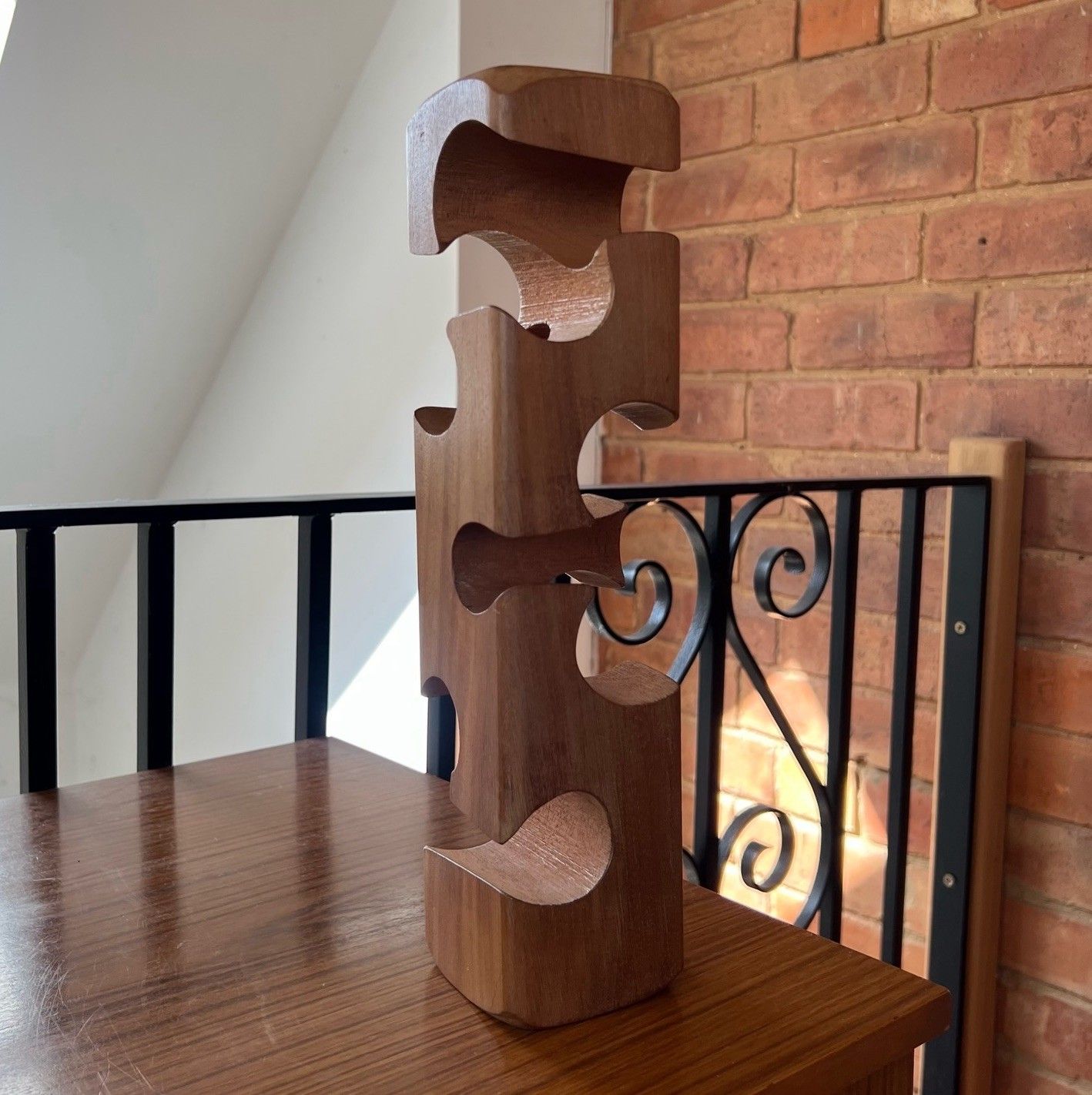 Brian Willsher Vintage Puzzle Sculpture Mahogany Mid Century Abstract Geometric photo for sale