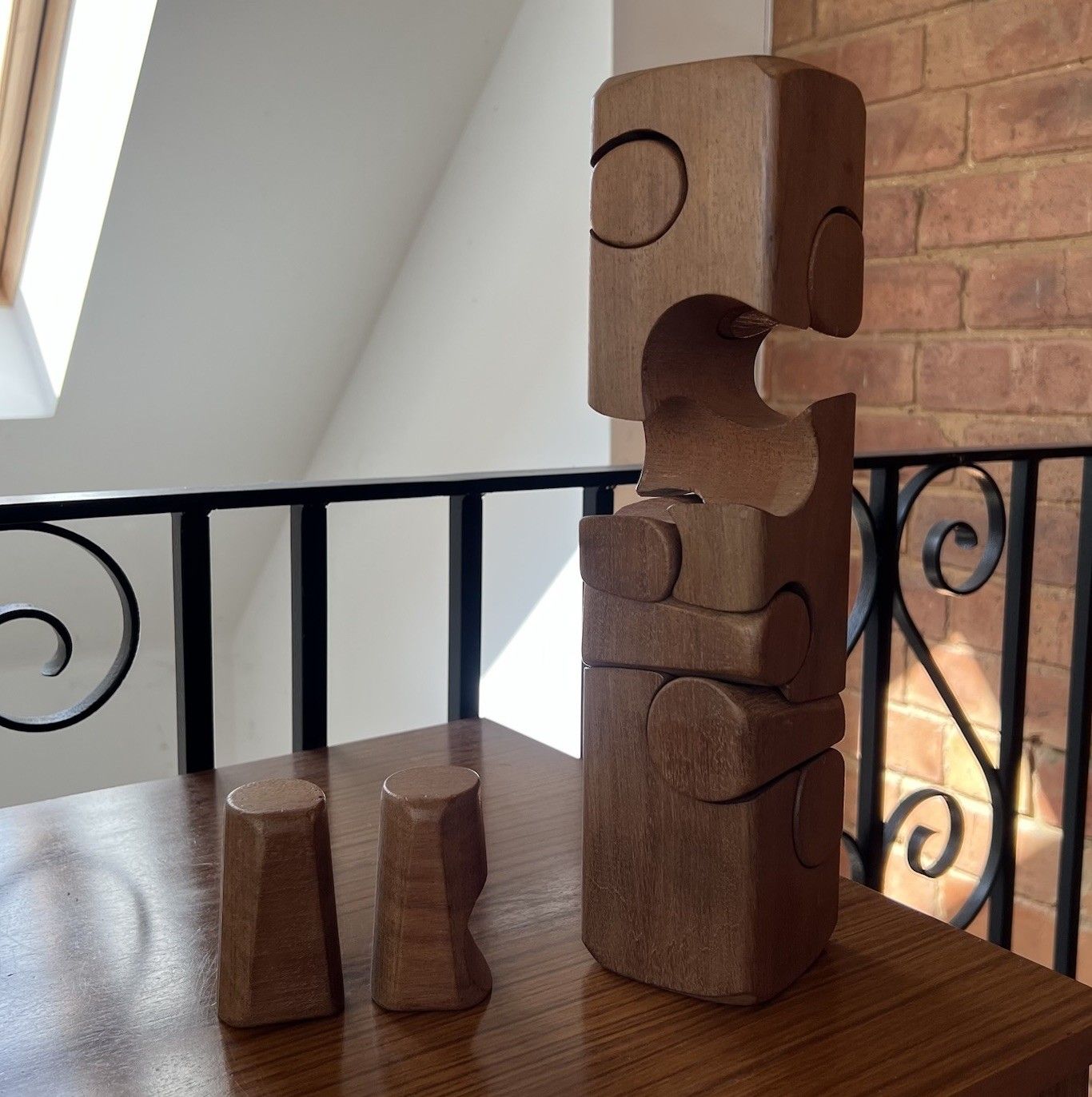 Brian Willsher Vintage Puzzle Sculpture Mahogany Mid Century Abstract Geometric photo Art
