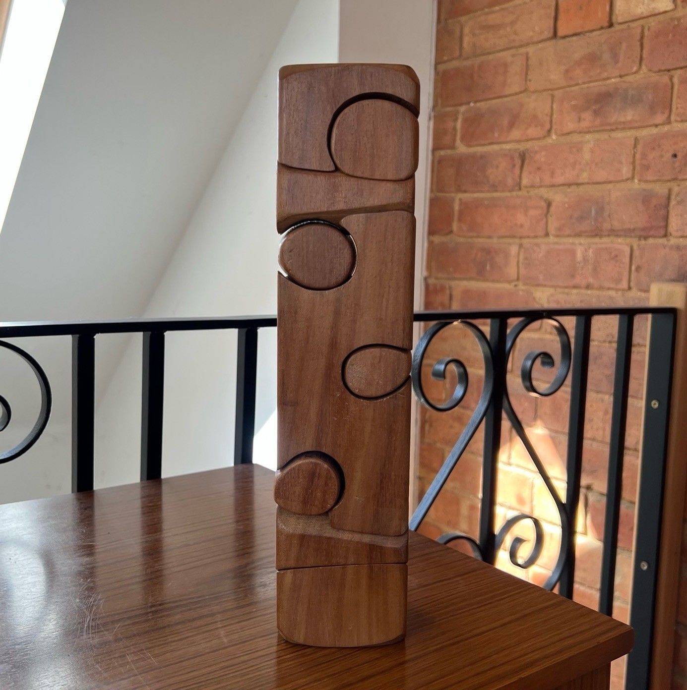 photo furniture Brian Willsher Vintage Puzzle Sculpture Mahogany Mid Century Abstract Geometric
