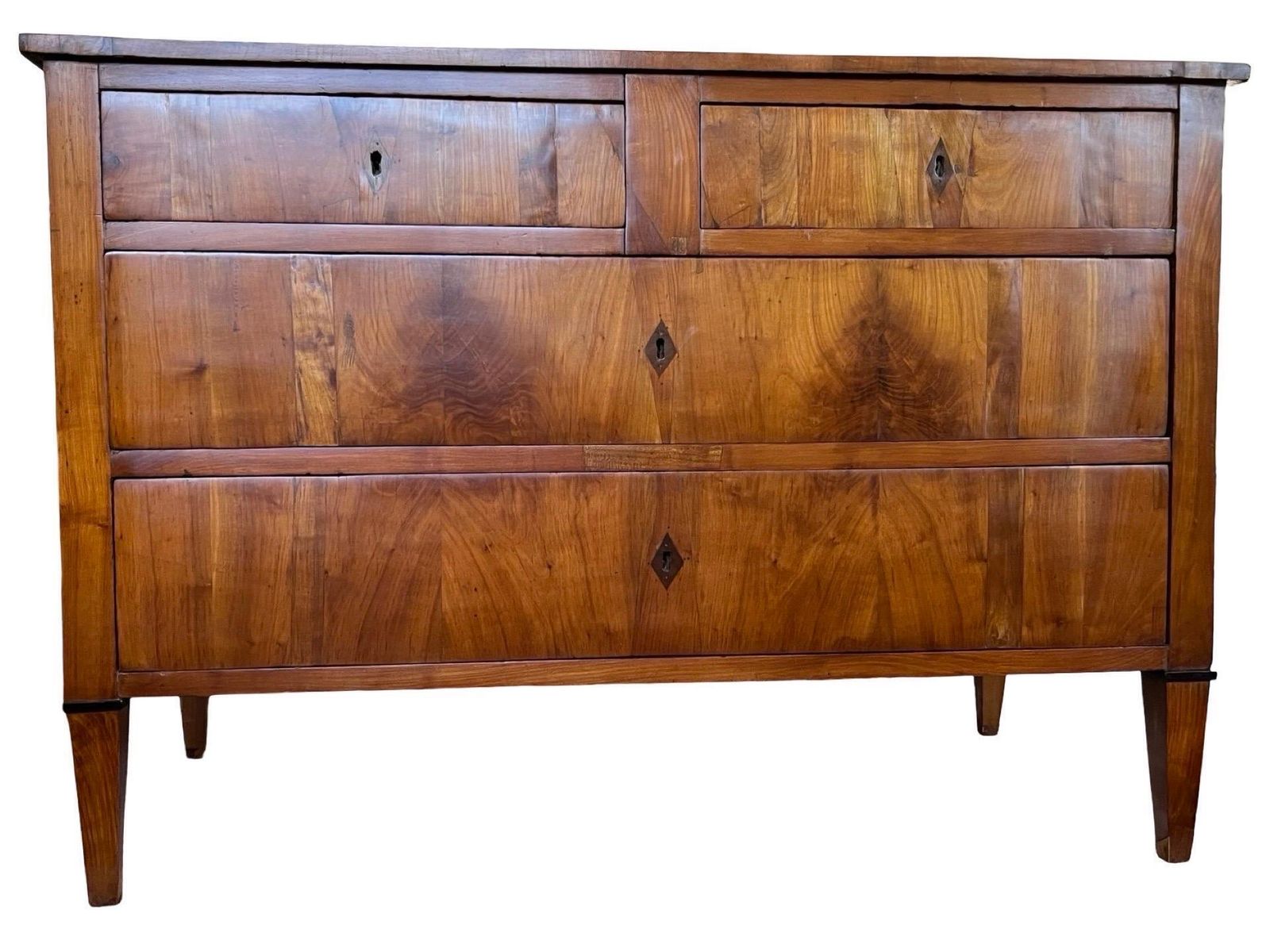 Antique Italian Neoclassical Cherry Commode With Veneer And Ebonized Trim photo furniture