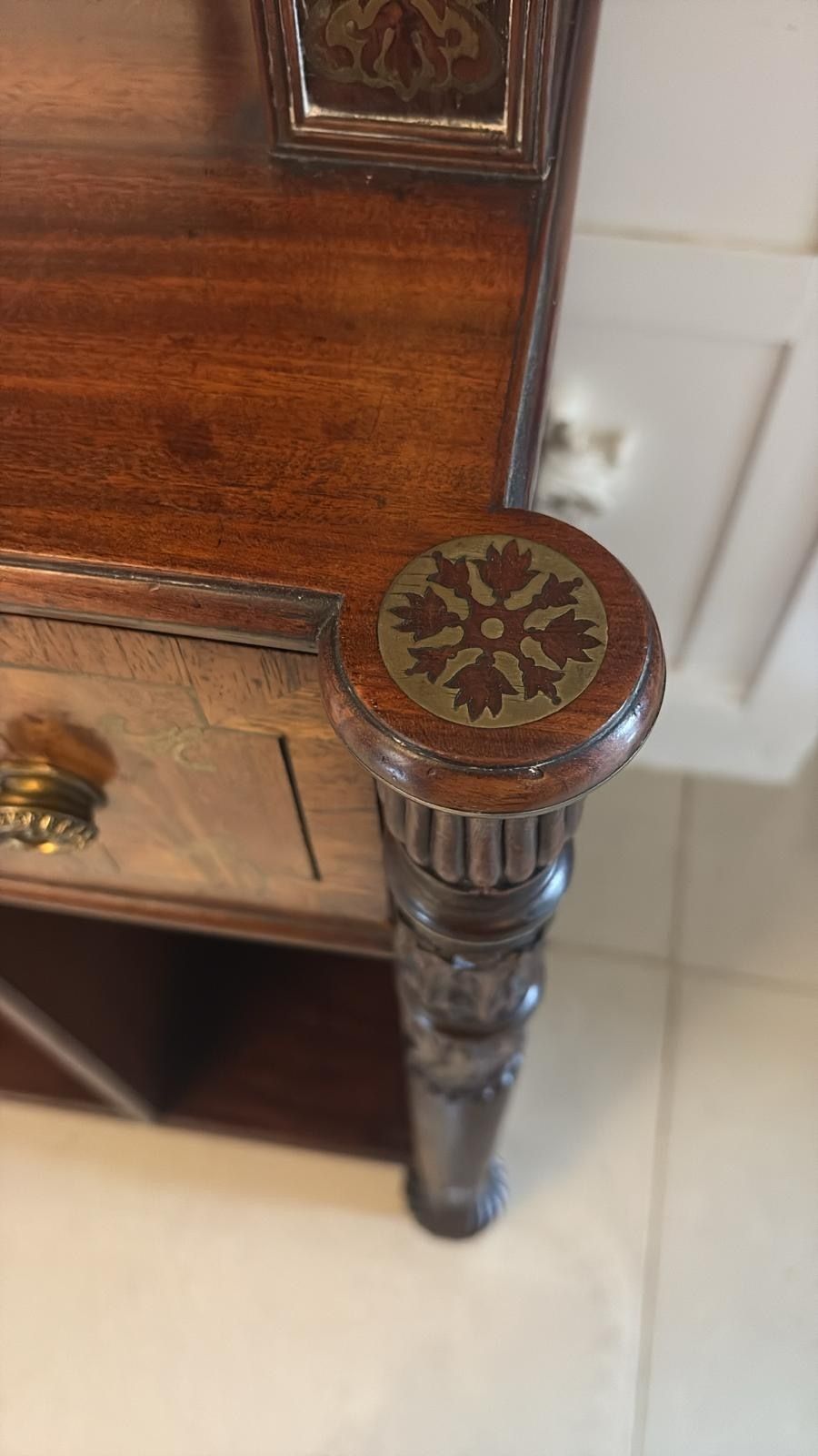 Antique 19th Century Rosewood Brass Inlaid Open Bookcase photo furniture