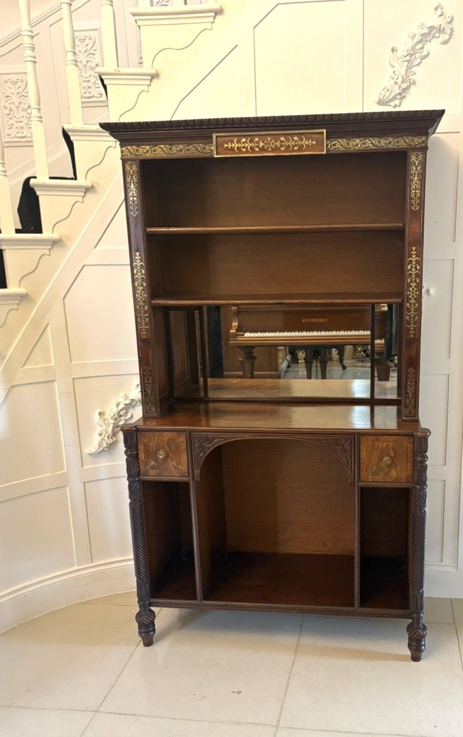 Antique 19th Century Rosewood Brass Inlaid Open Bookcase