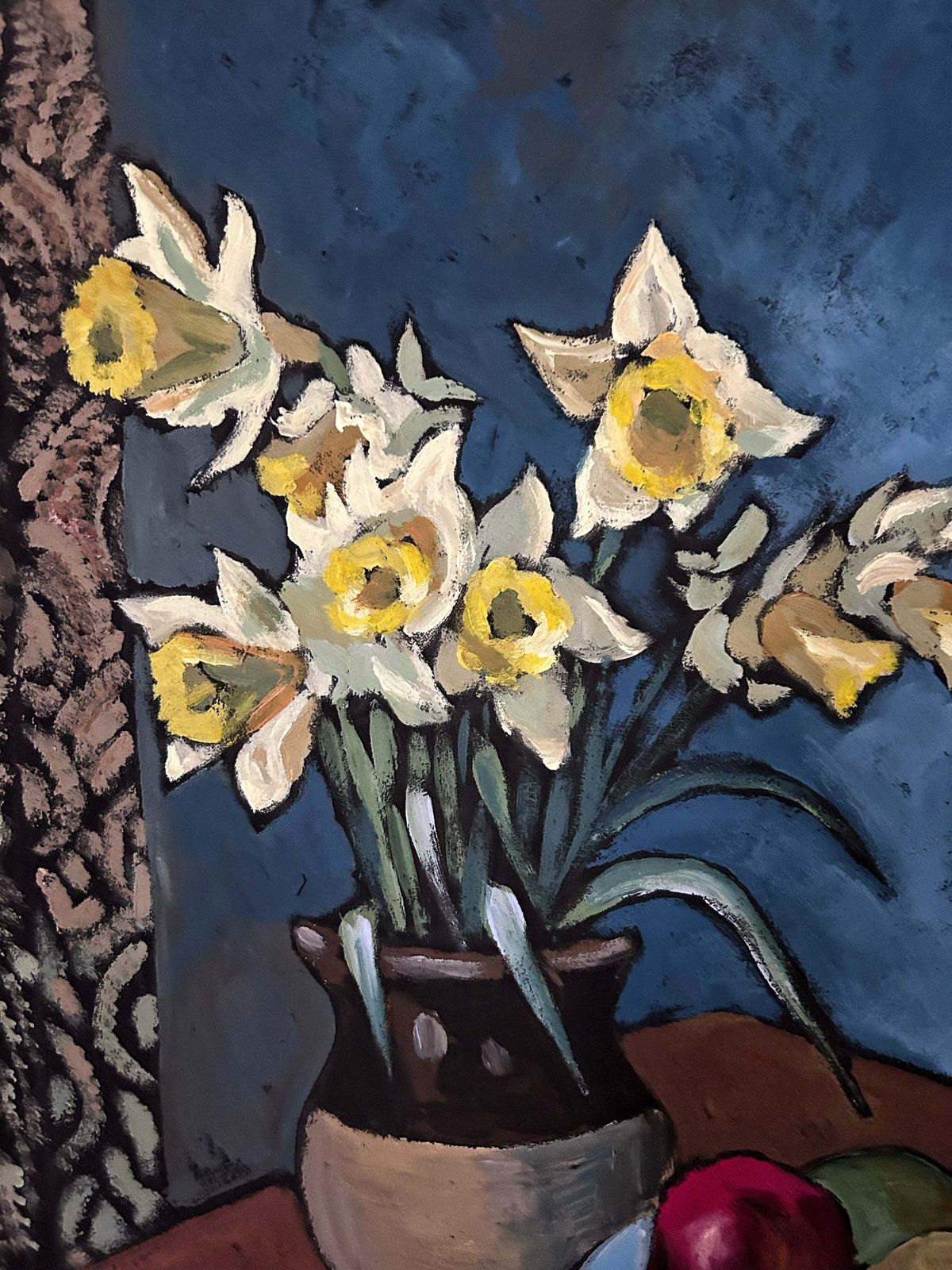 Vintage Still Life With Daffodils In Jug Oil Painting On Board photo 195.0