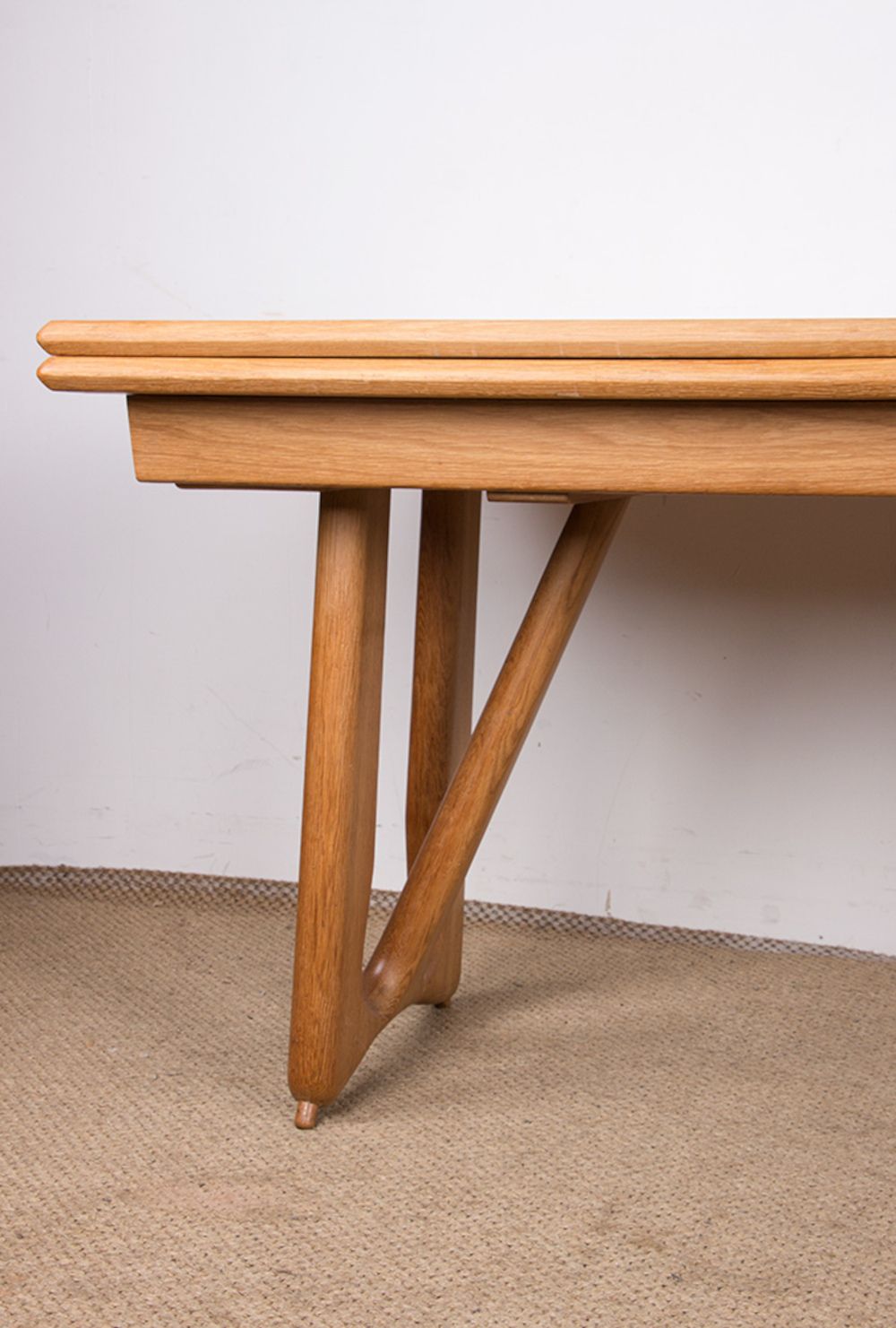 Very Large Extendable Dining Table, 320 Cm, In Oak By Guillerme And Chambron For Votre Maison 1960. photo for sale