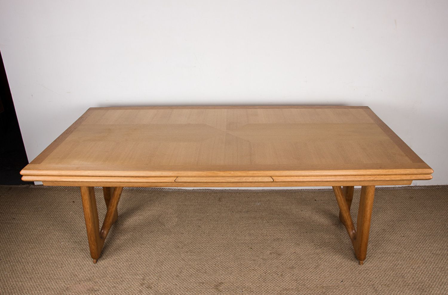 photo for sale Very Large Extendable Dining Table, 320 Cm, In Oak By Guillerme And Chambron For Votre Maison 1960.