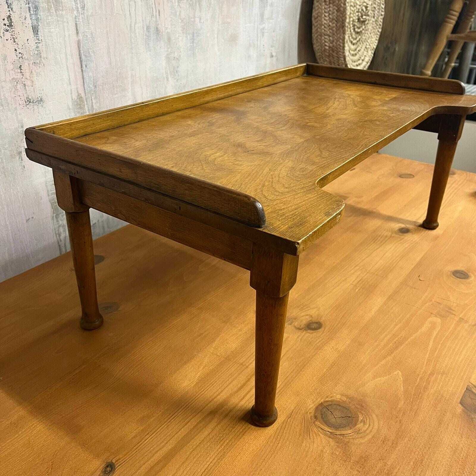Antique Edwardian Beech Bed Tray Shaped Front Ball Feet photo vintage