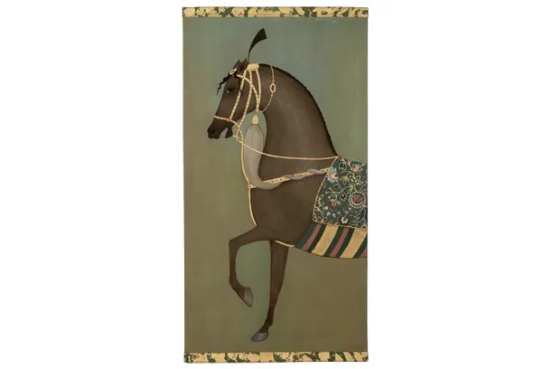 Painted Canvas Depicting A Brown Indian Horse In Profile. Contemporary.