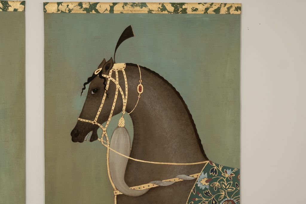 Painted Canvas Depicting A Brown Indian Horse In Profile. Contemporary. photo for sale
