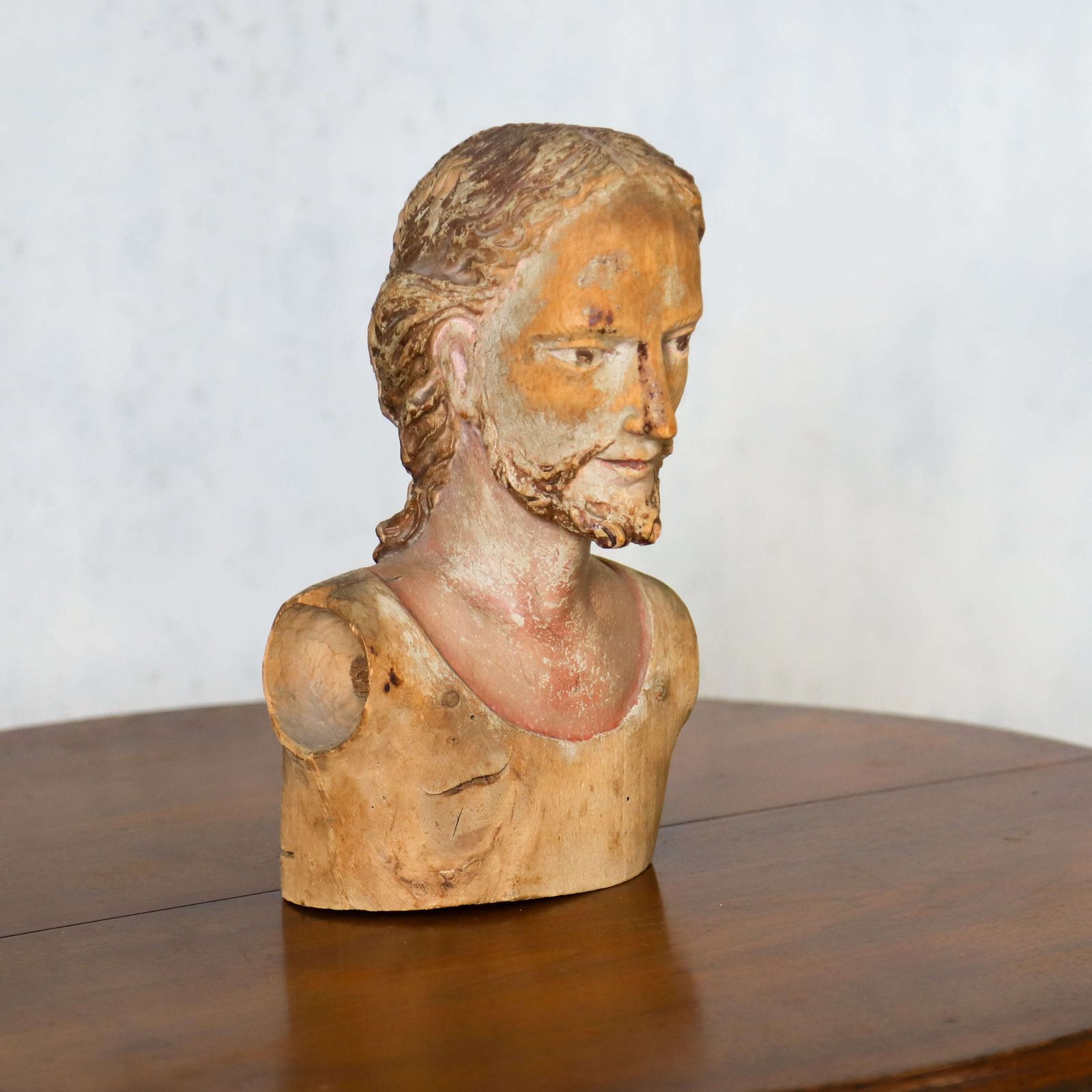 18th Century Polychrome Olive Wood Bust – Carved Head Of Christ, Italian, Sicilian photo Art