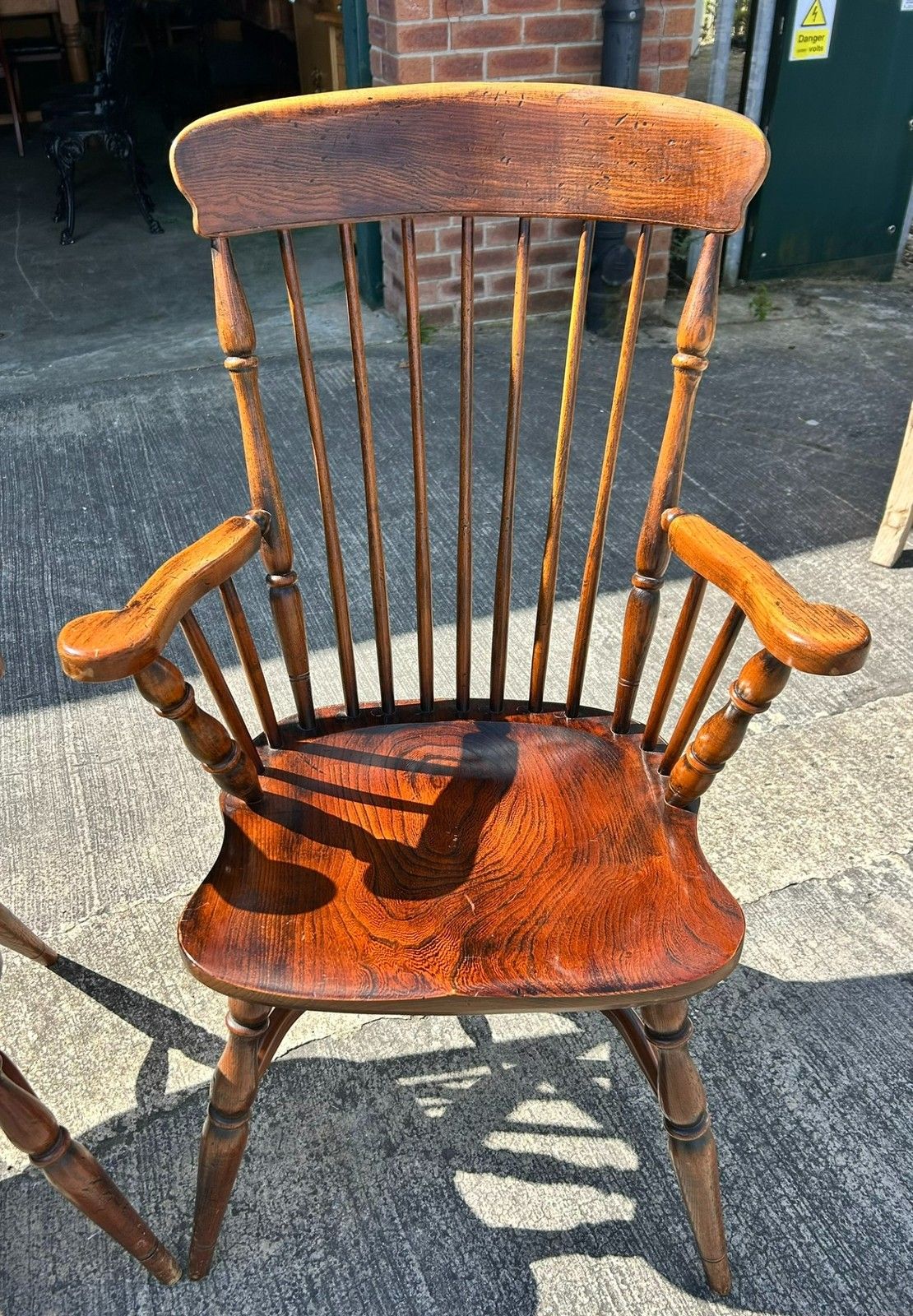Vintage Pair Of Oak & Elm Comb Back Windsor Chairs Crinoline Stretcher Armchairs photo buy