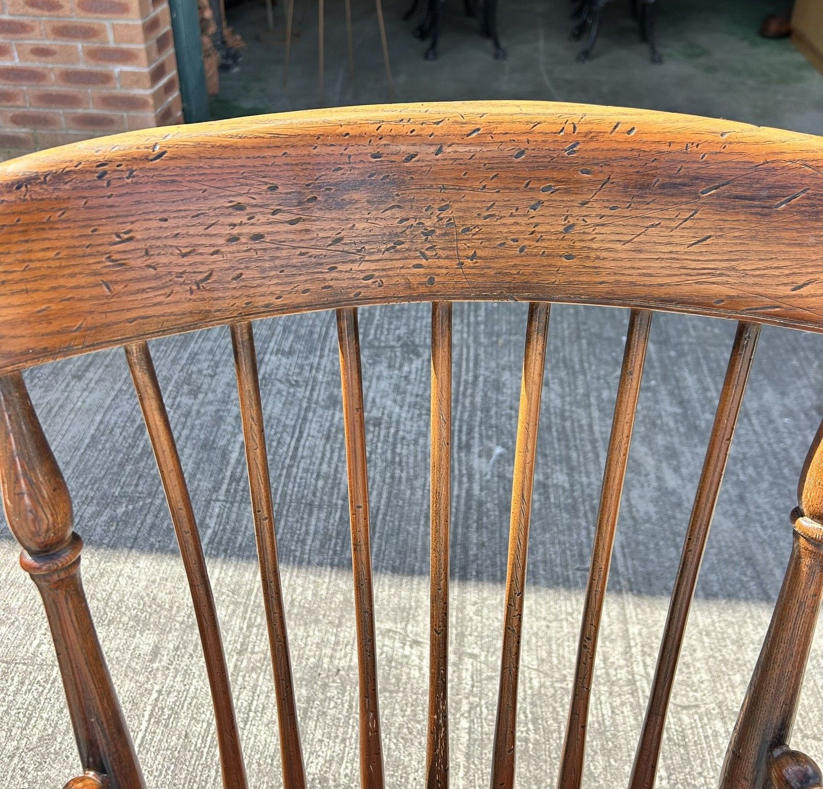 Vintage Pair Of Oak & Elm Comb Back Windsor Chairs Crinoline Stretcher Armchairs photo vintage
