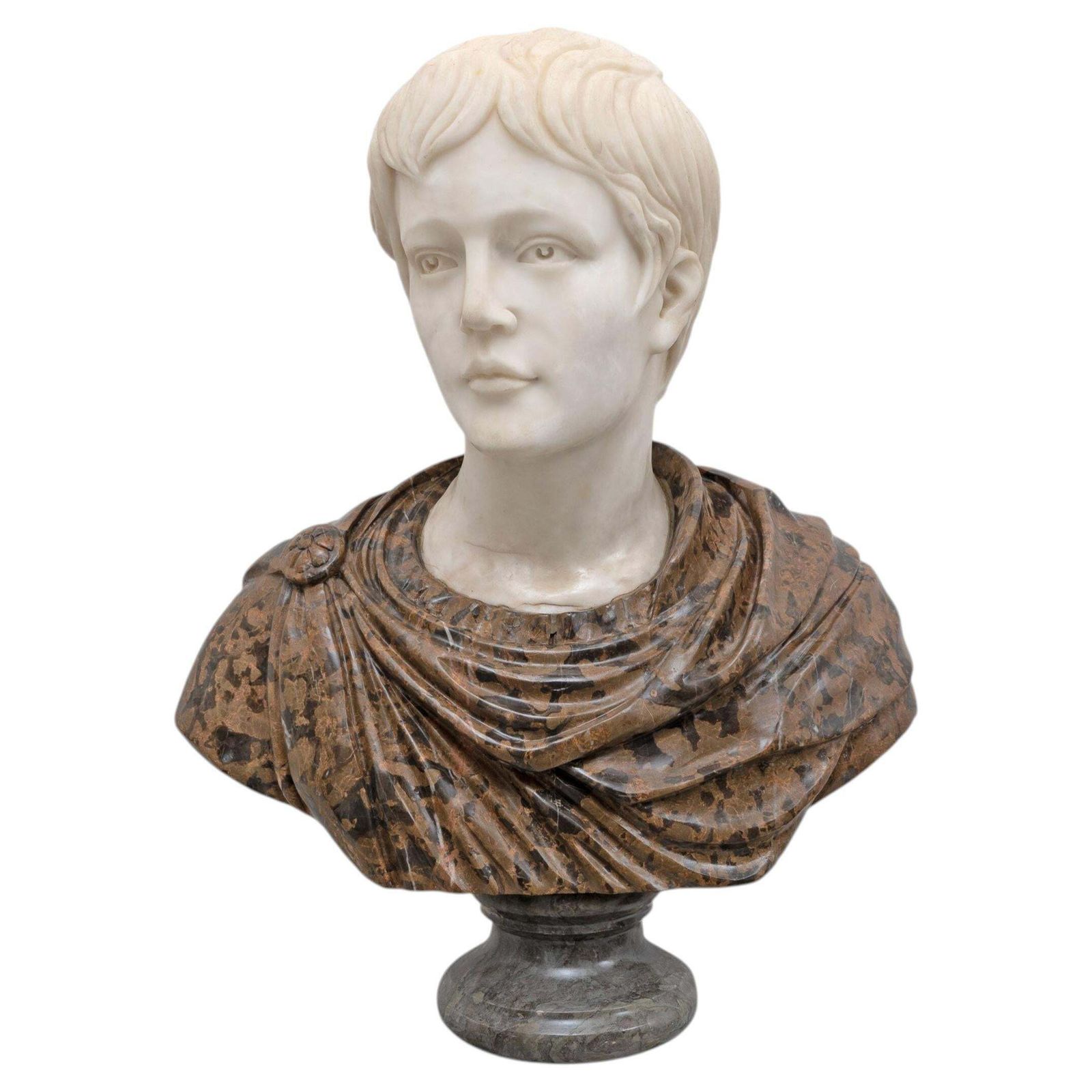Polychrome Marble Bust Of A Roman Emperor, 20th Century