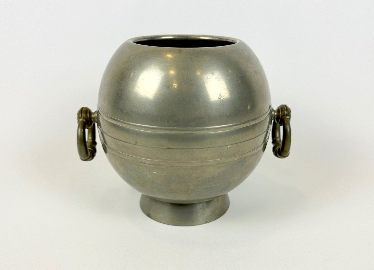Swedish Art Deco Pewter Globe Vase With Handles From Gab, 1935 photo for sale