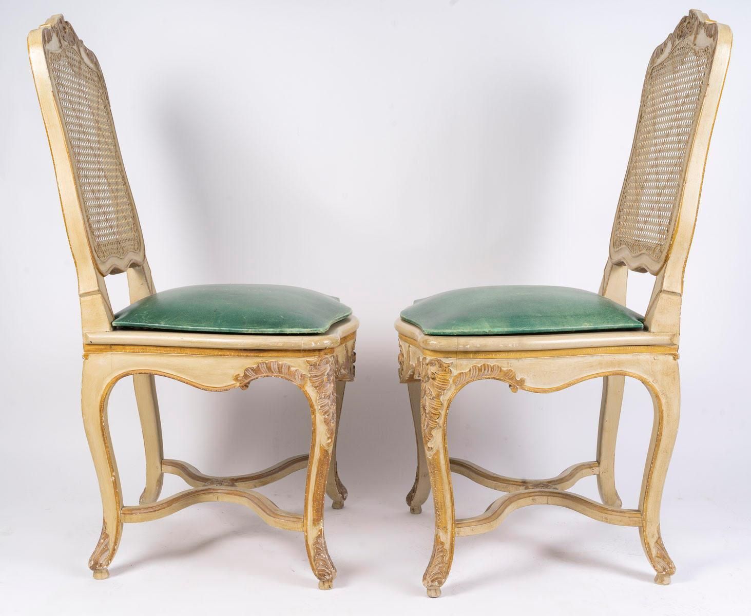 Set Of 6 Carved And Lacquered Wooden Chairs In The Louis XV Style, 20th Century. photo Furniture