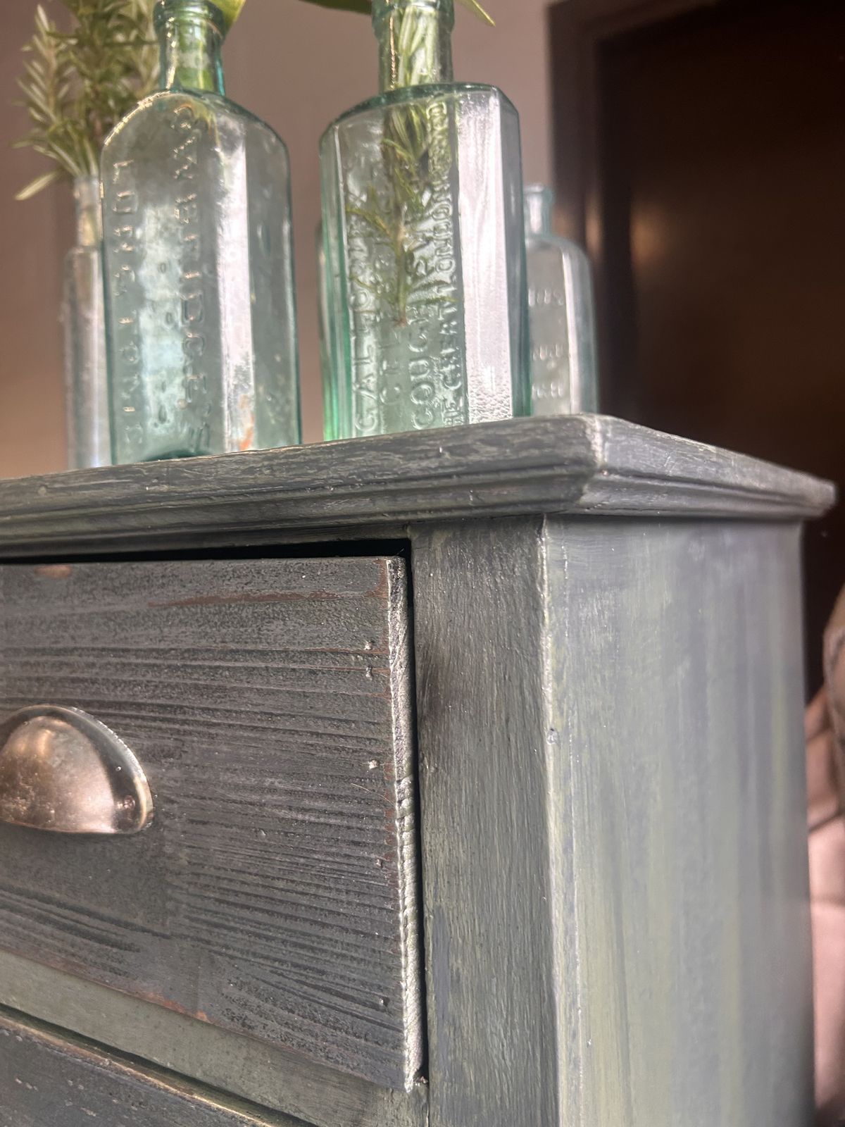 Forest Fire Cabinet | Tall Apothecary Drawers In Layered Green Finish photo Furniture