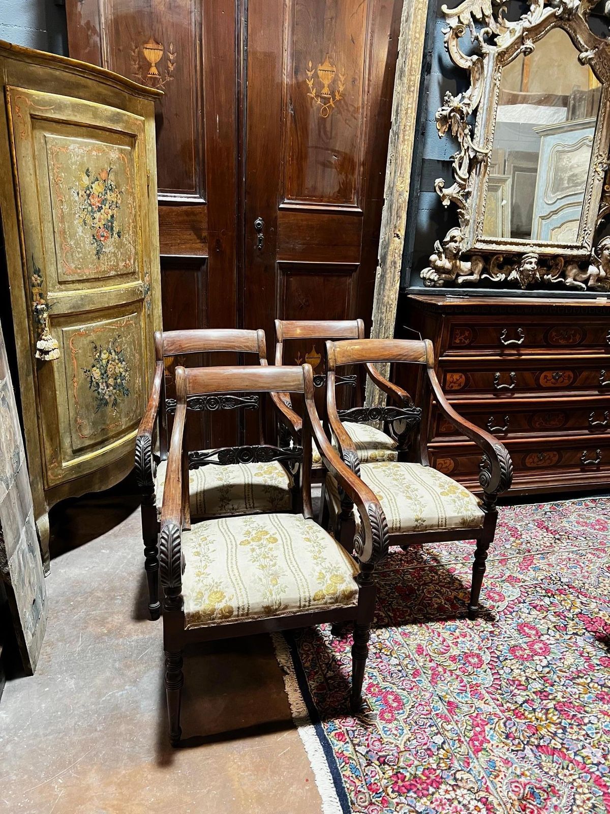 Four Carved Walnut Armchairs With Arms, Italy photo furniture