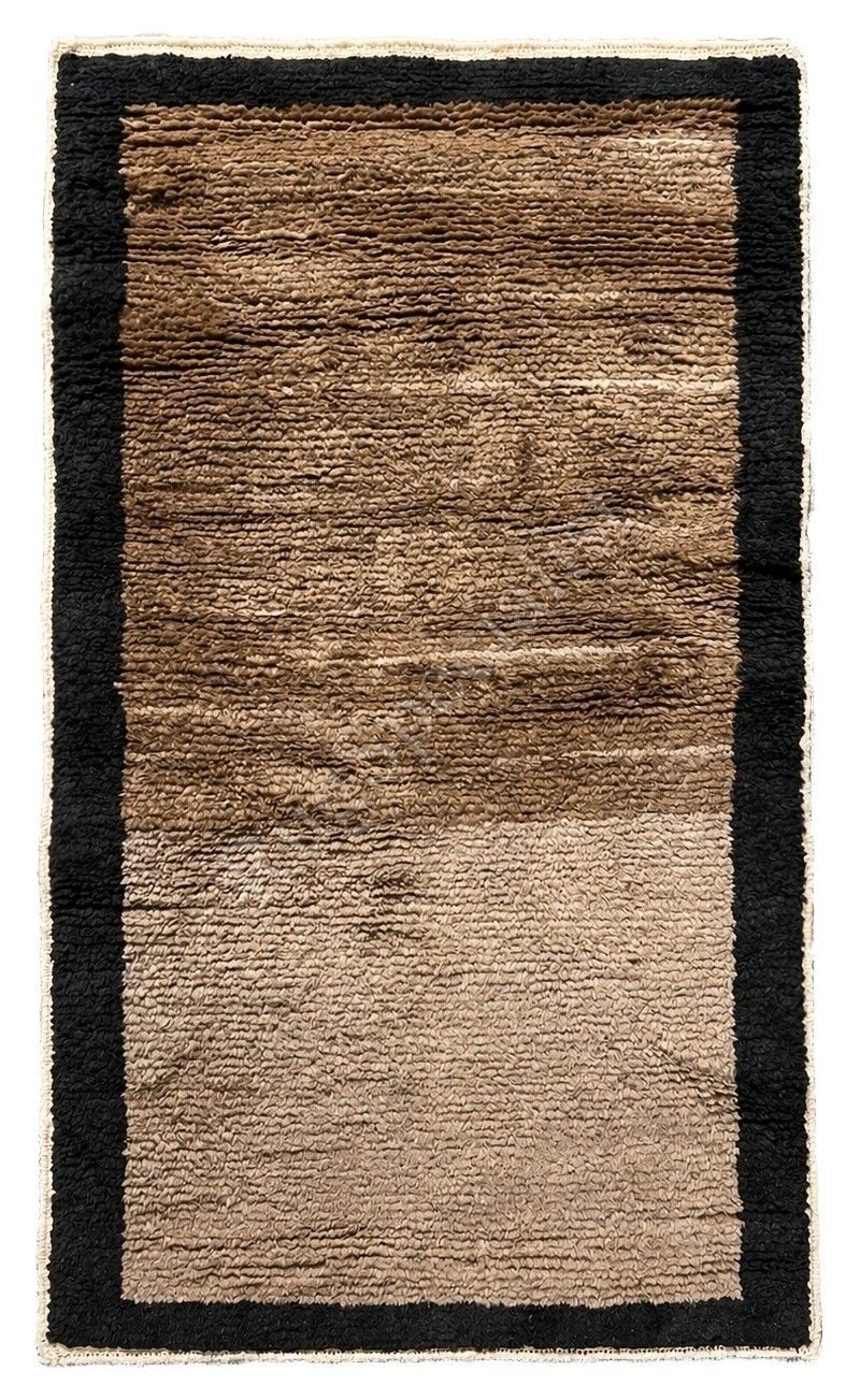 Tapis Tulu noué à la main, 1,10 x 1,70 m. 100 % laine. Motif à bordure beige, marron et noir photo for sale