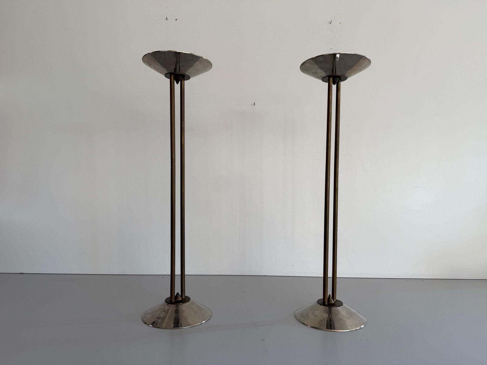 photo for sale Metal And Brass Pair Of Floor Candleholders, 1960s, Germany