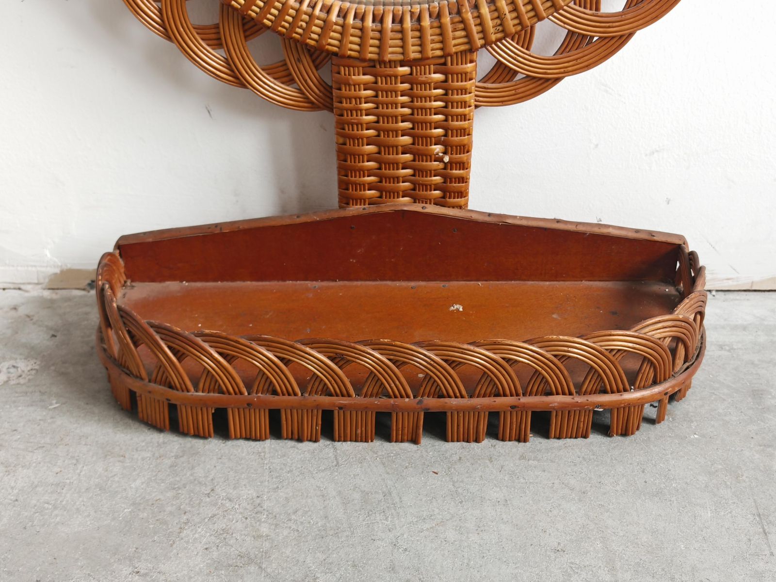 Set Of 2 Mid Century Rattan Wall Mirrors With A Shelf, Italy 1970s photo for sale