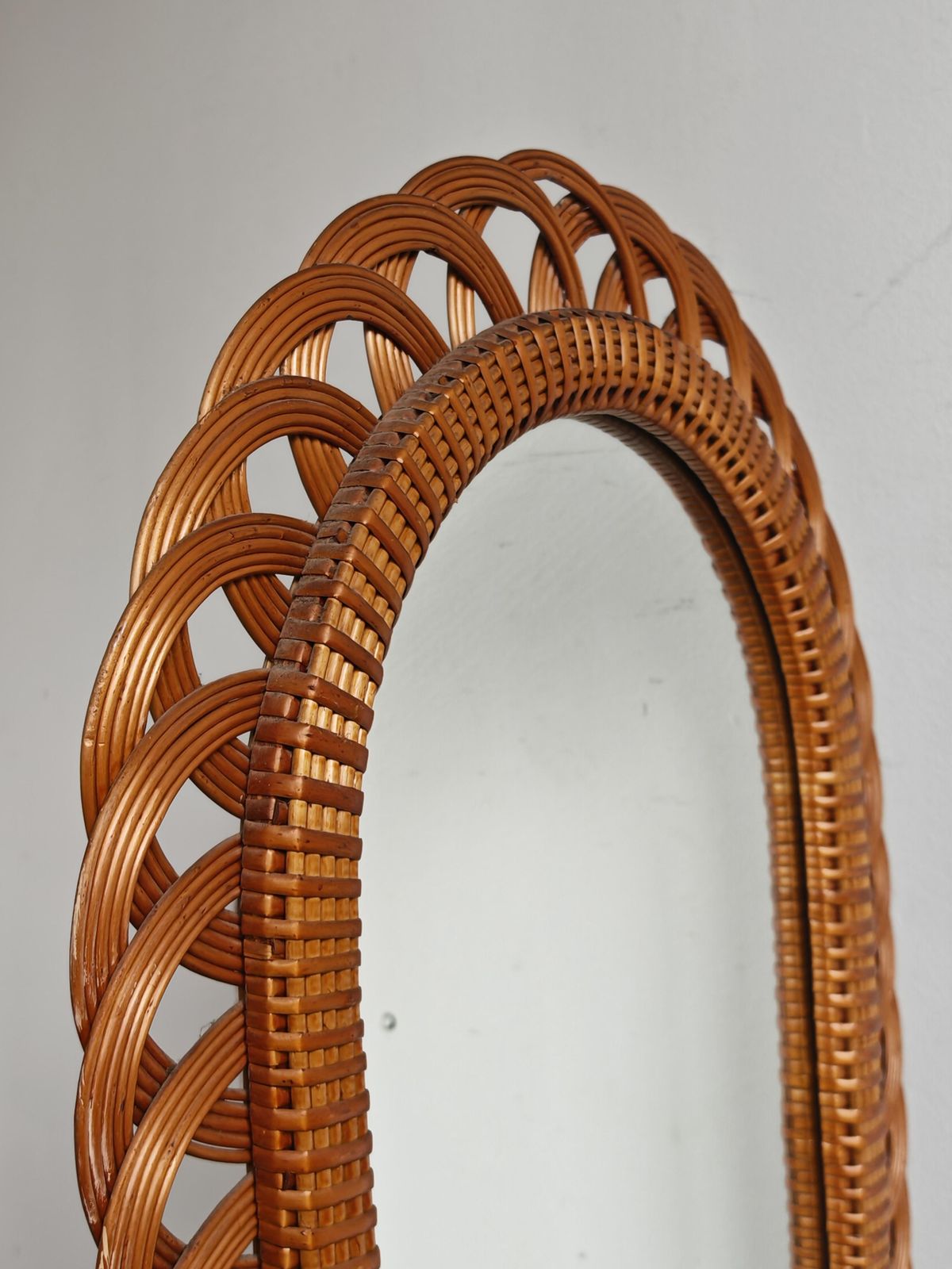Set Of 2 Mid Century Rattan Wall Mirrors With A Shelf, Italy 1970s photo 3014.0