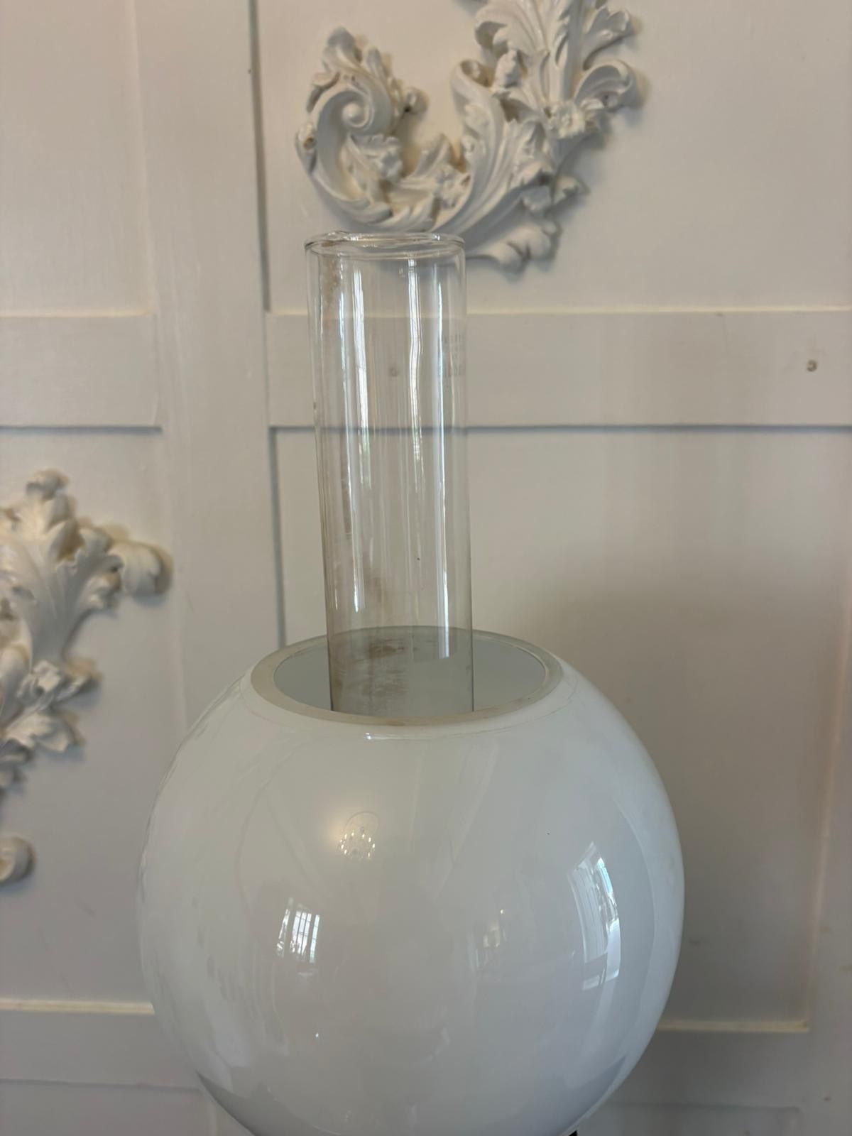 Antique Early 20th Century English Brass Oil Lamp With Opaline Shade photo vintage