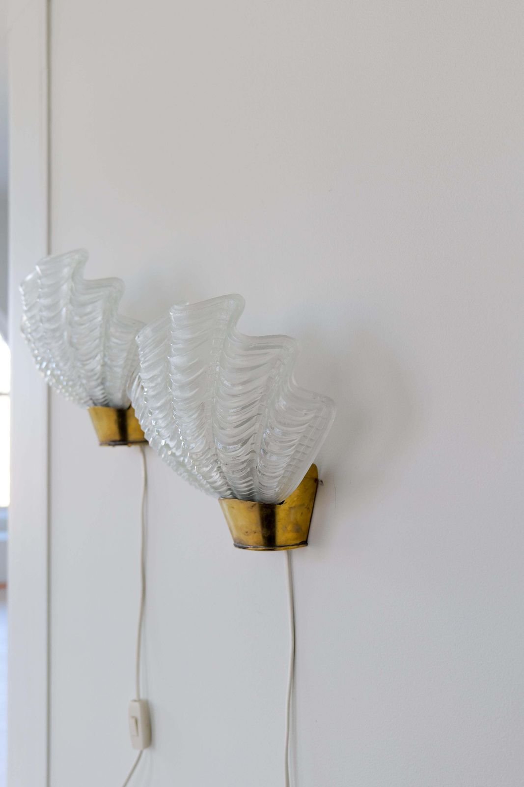 Midcentury Asea Brass And Glass Wall Lights, Seashell Design 1950s Sweden photo Lighting