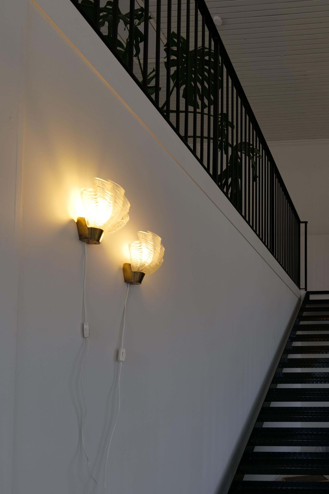 photo for sale Midcentury Asea Brass And Glass Wall Lights, Seashell Design 1950s Sweden