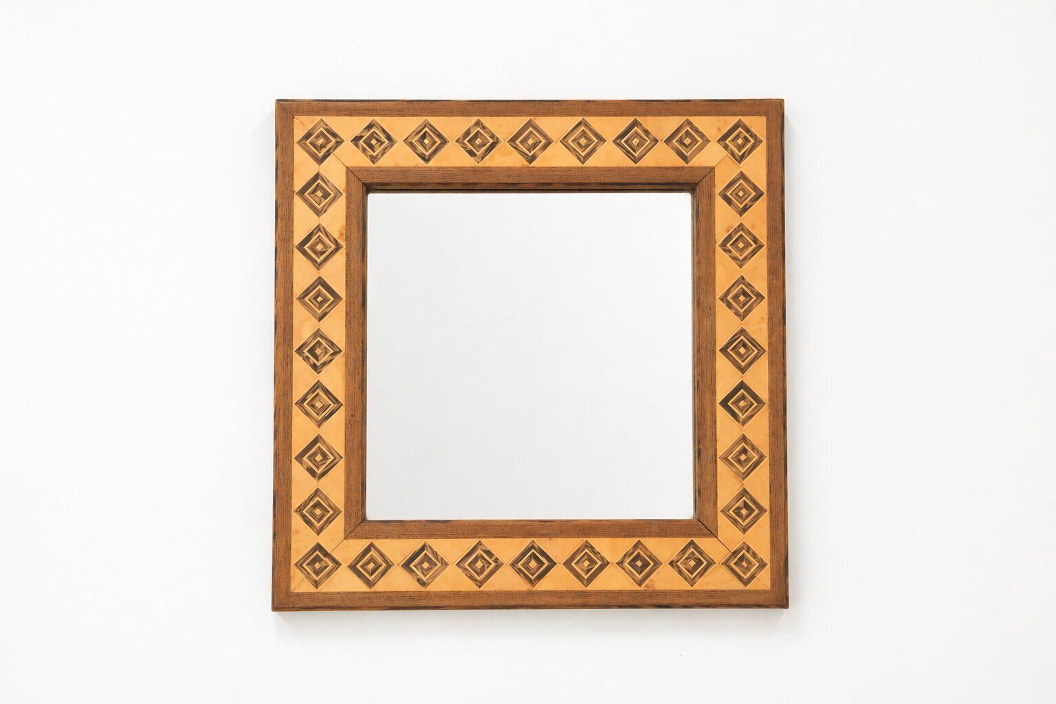 20th Century Rectangular Geometric Brown Wood Marquetry Mirror By Pio Zanotti, Italian Design