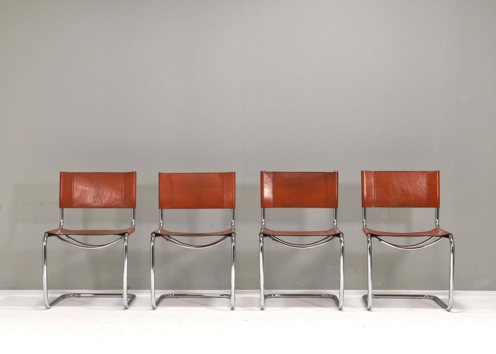 Set Of 4 Mart Stam S33 For Fasem Dining Chairs In Cognac Saddle Leather, 1970s photo Furniture