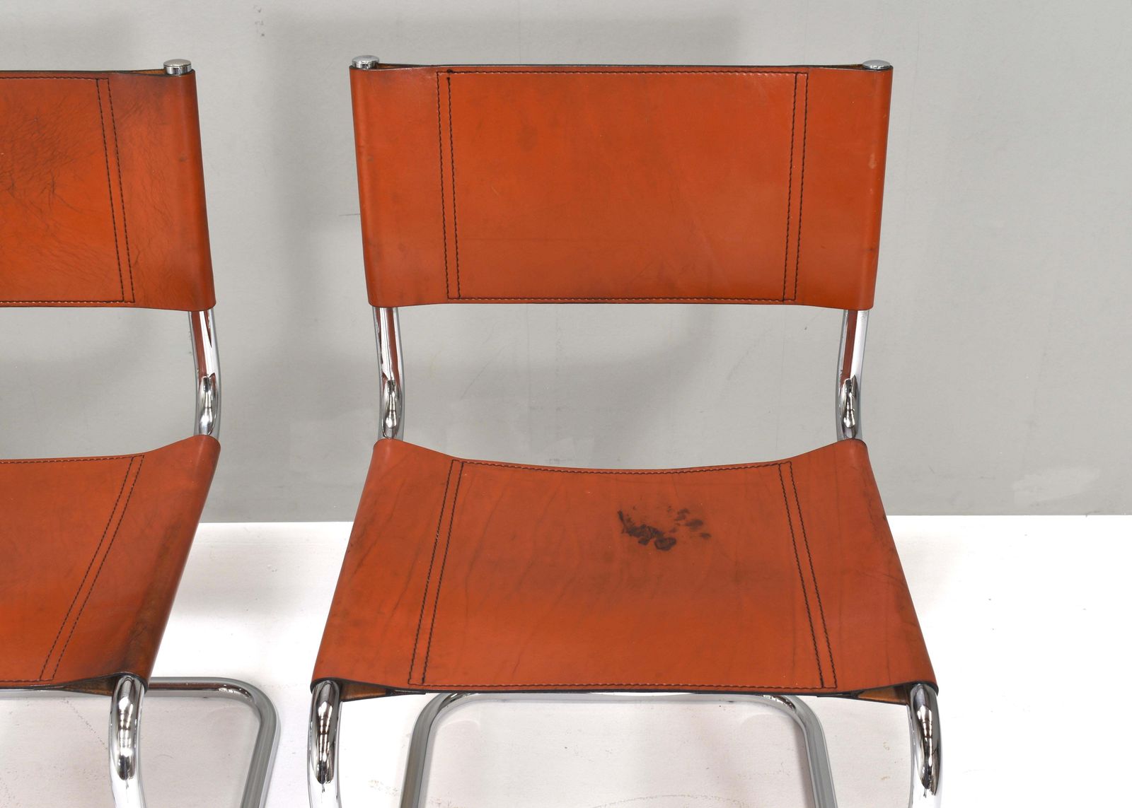 photo vinterior Set Of 4 Mart Stam S33 For Fasem Dining Chairs In Cognac Saddle Leather, 1970s