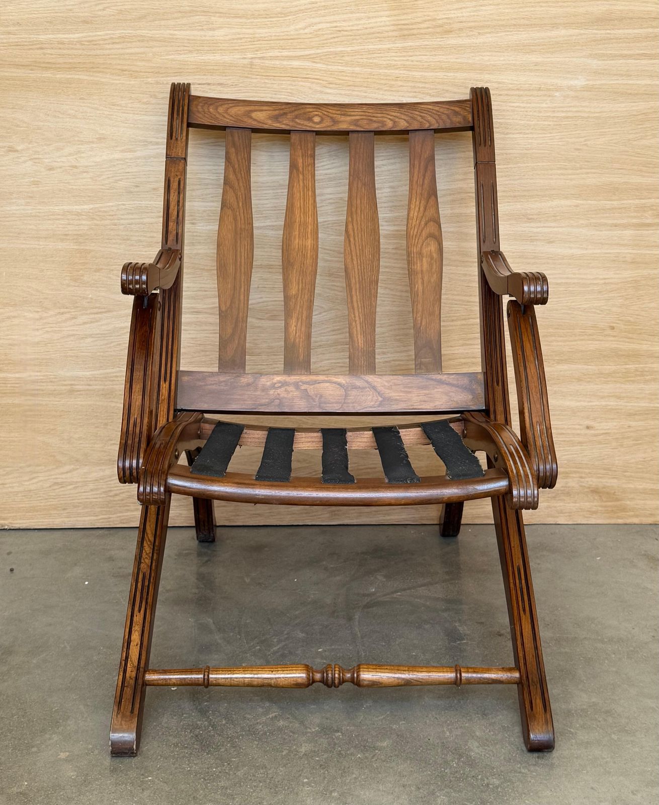 1930s French Wooden Folding Armchair With Upholstered Cushions photo vintage