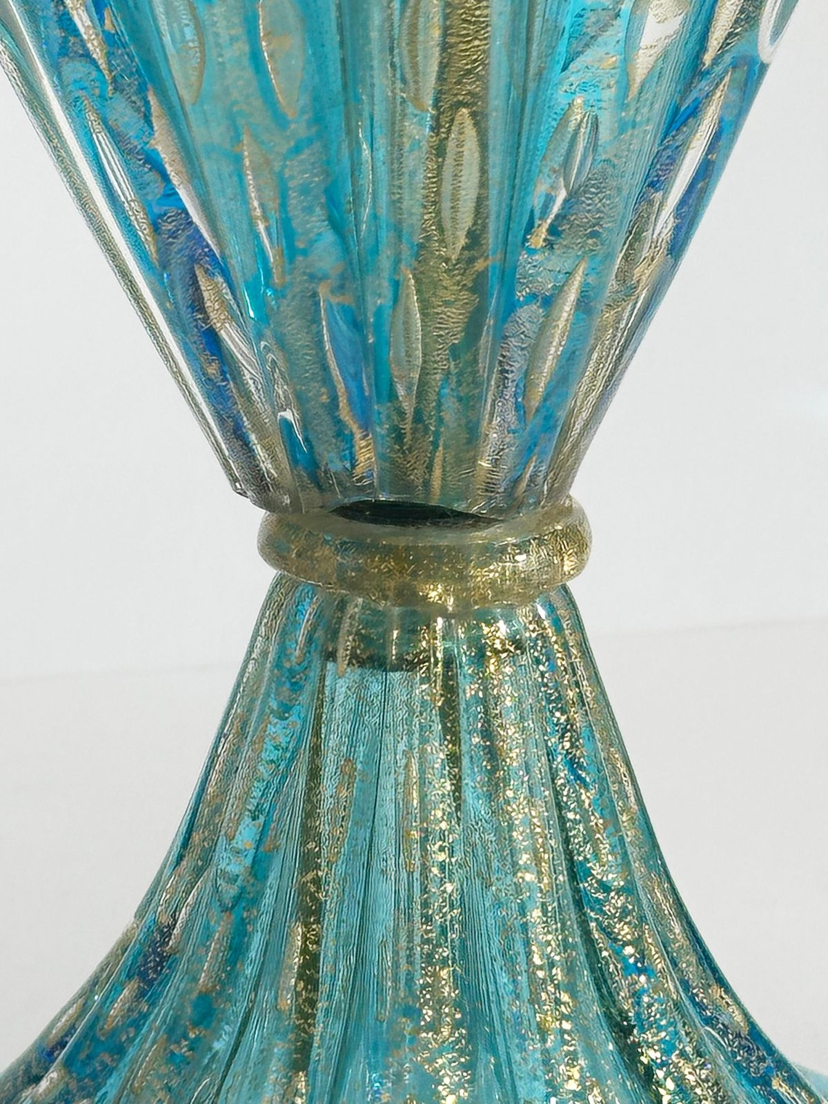Murano Glass Table Lamp, Turquoise Gold Cordonato D’oro, Barovier & Toso, 1960s photo furniture