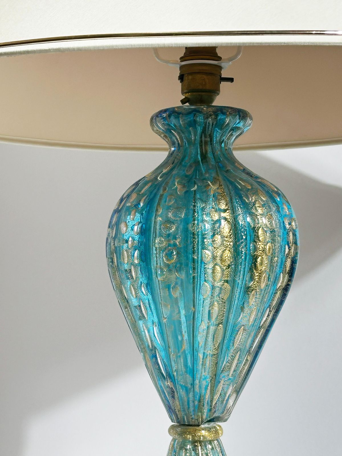 Murano Glass Table Lamp, Turquoise Gold Cordonato D’oro, Barovier & Toso, 1960s photo Lighting