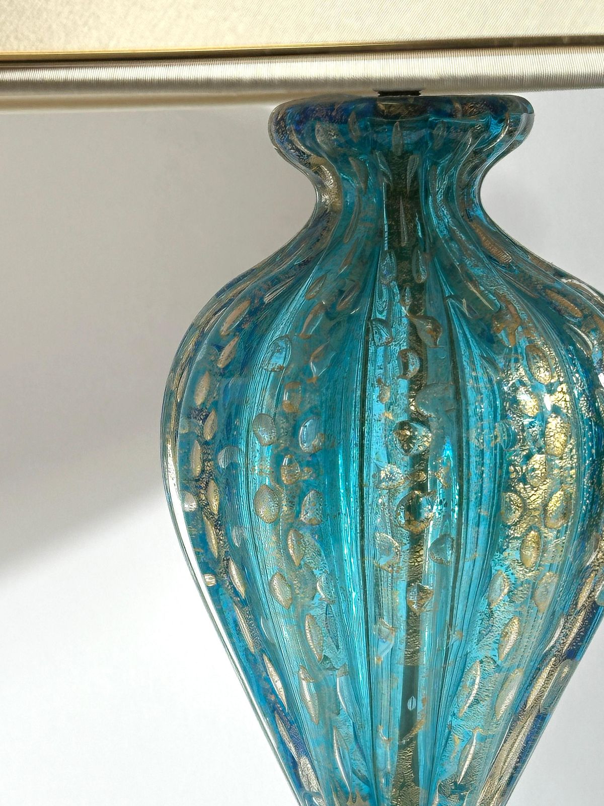 photo furniture Murano Glass Table Lamp, Turquoise Gold Cordonato D’oro, Barovier & Toso, 1960s