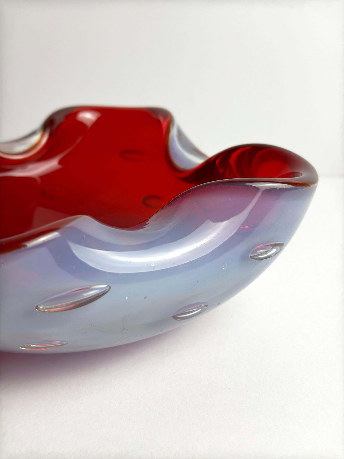 Murano Sommerso Glass Bowl By Alfredo Barbini, Ruby Red And Alabastro photo furniture