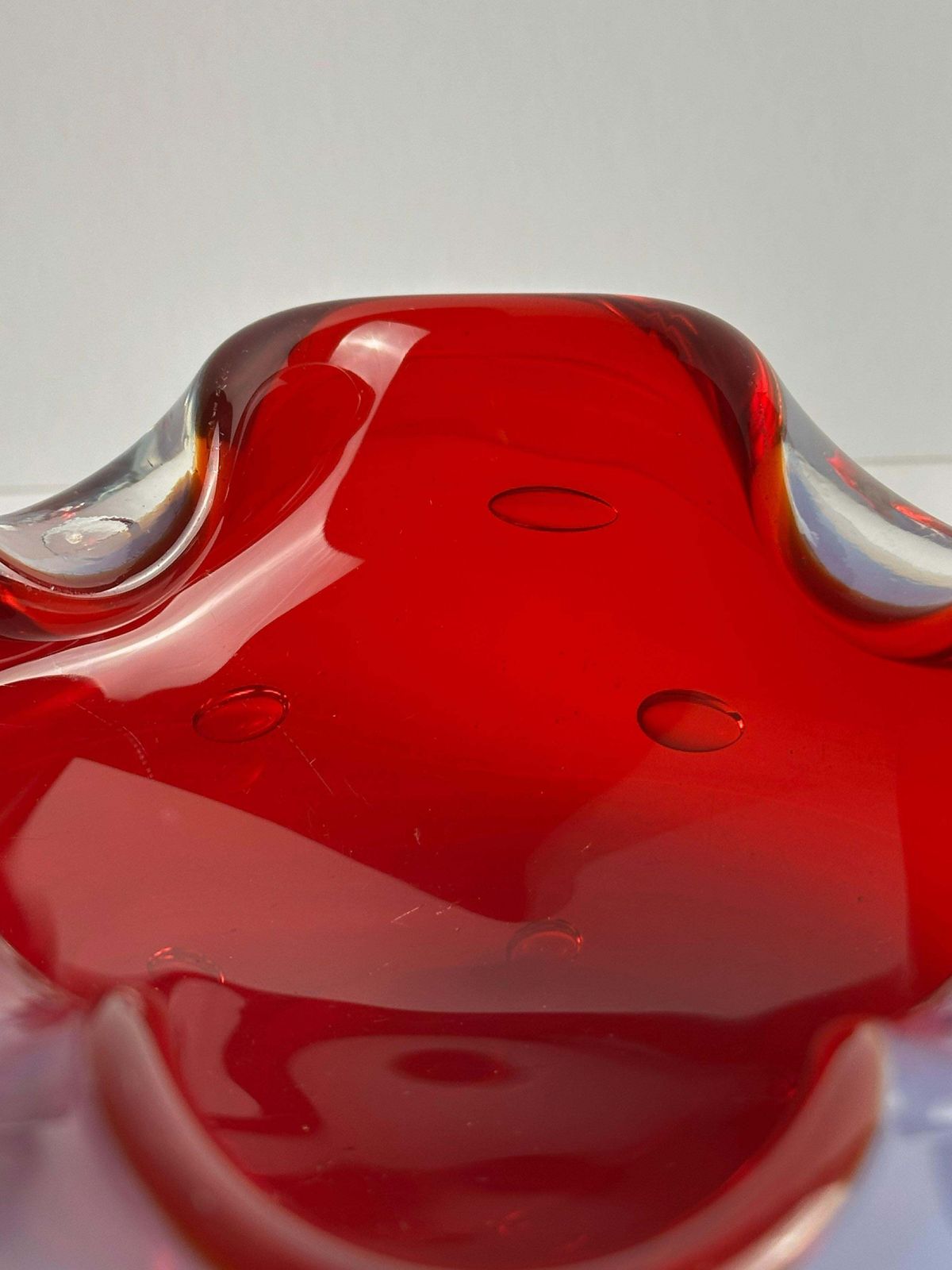 Murano Sommerso Glass Bowl By Alfredo Barbini, Ruby Red And Alabastro photo buy
