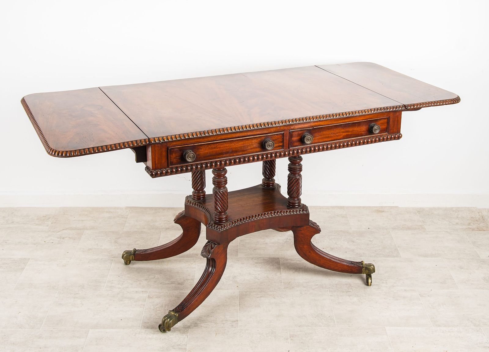 19th Century Mahogany Table Barley Twist Columns Lion Paw Castors photo Furniture
